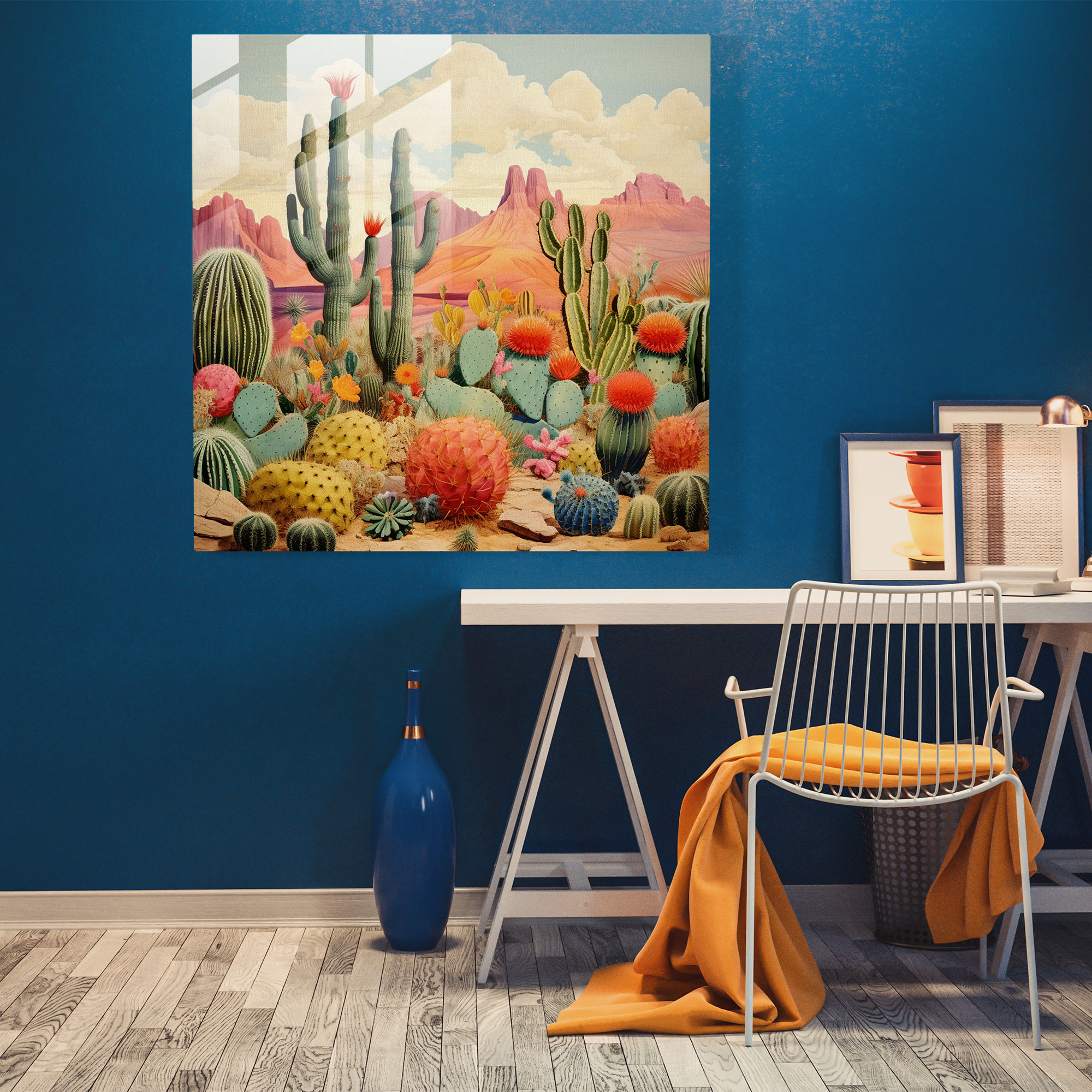 Whimsical Cactus Collage Glass Wall Art - Cactus, Modern Art, Collage Art, Glass Wall Art