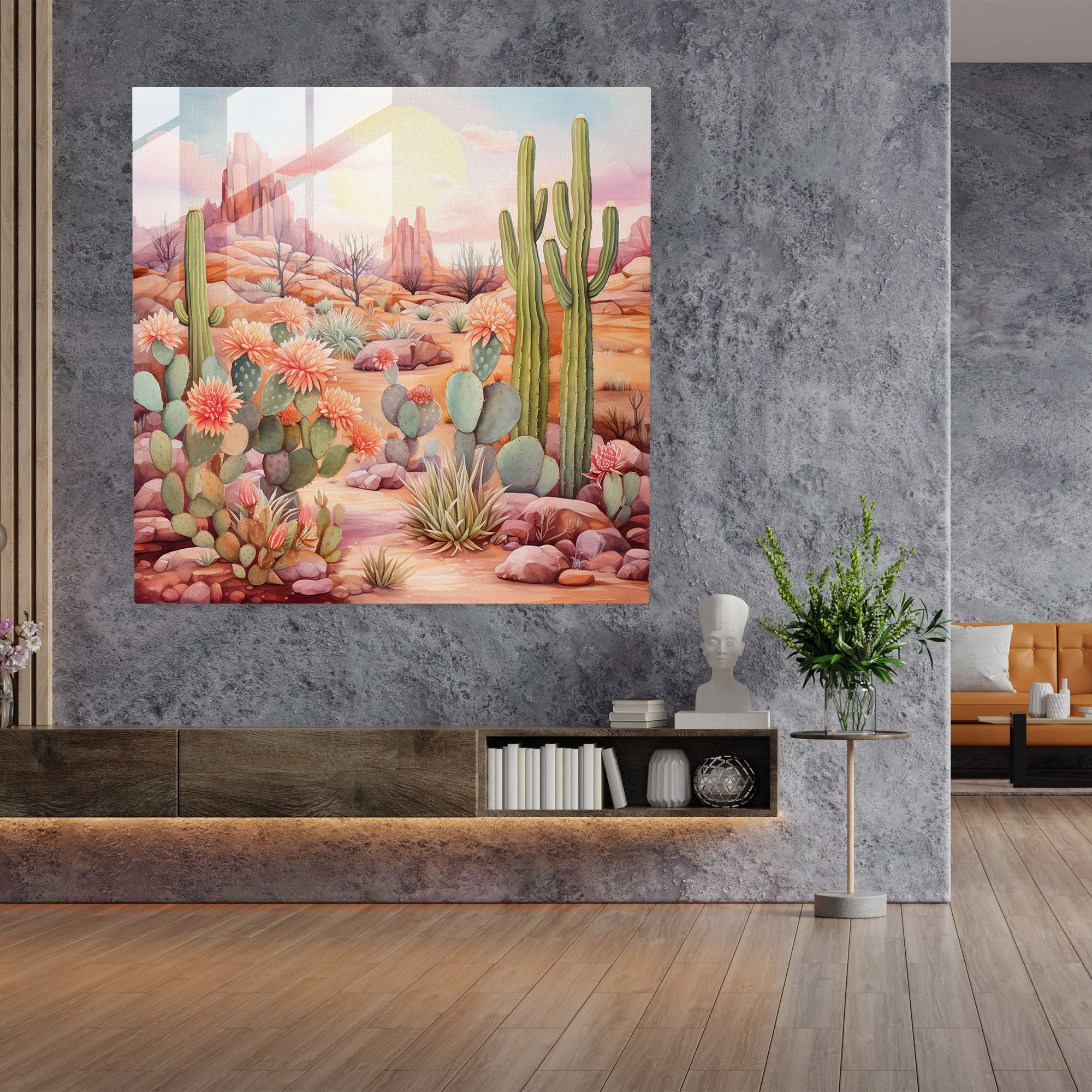 Whimsical Cactus Watercolor Glass Wall Art - Cactus, Glass Print, Modern Art, Watercolor Illustration