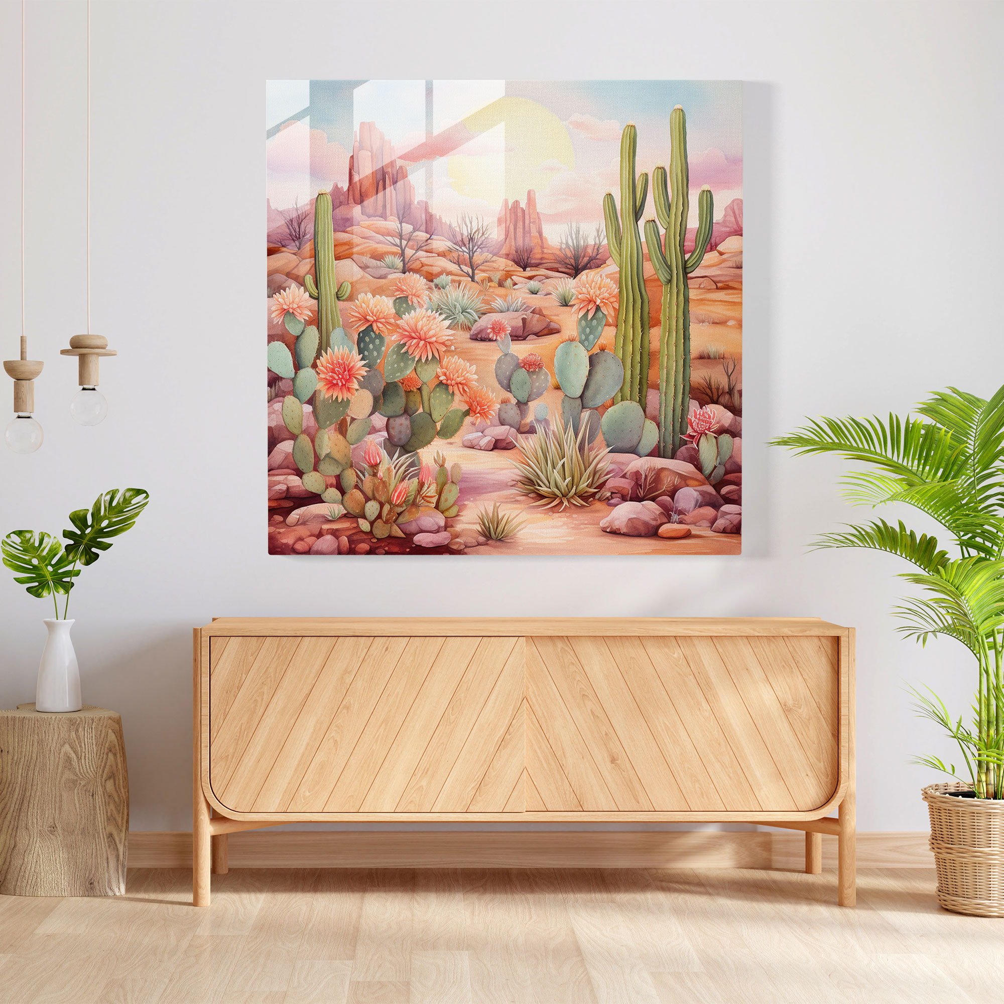 Whimsical Cactus Watercolor Glass Wall Art - Cactus, Glass Print, Modern Art, Watercolor Illustration