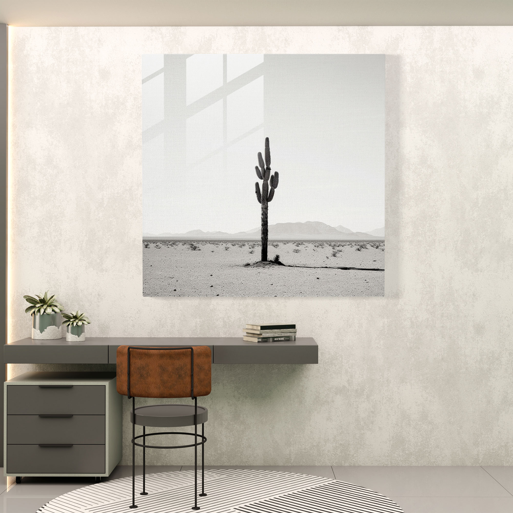 Solitary Cactus Glass Print - Cactus, Desert Landscape, Glass Wall Art, Wall Decoration