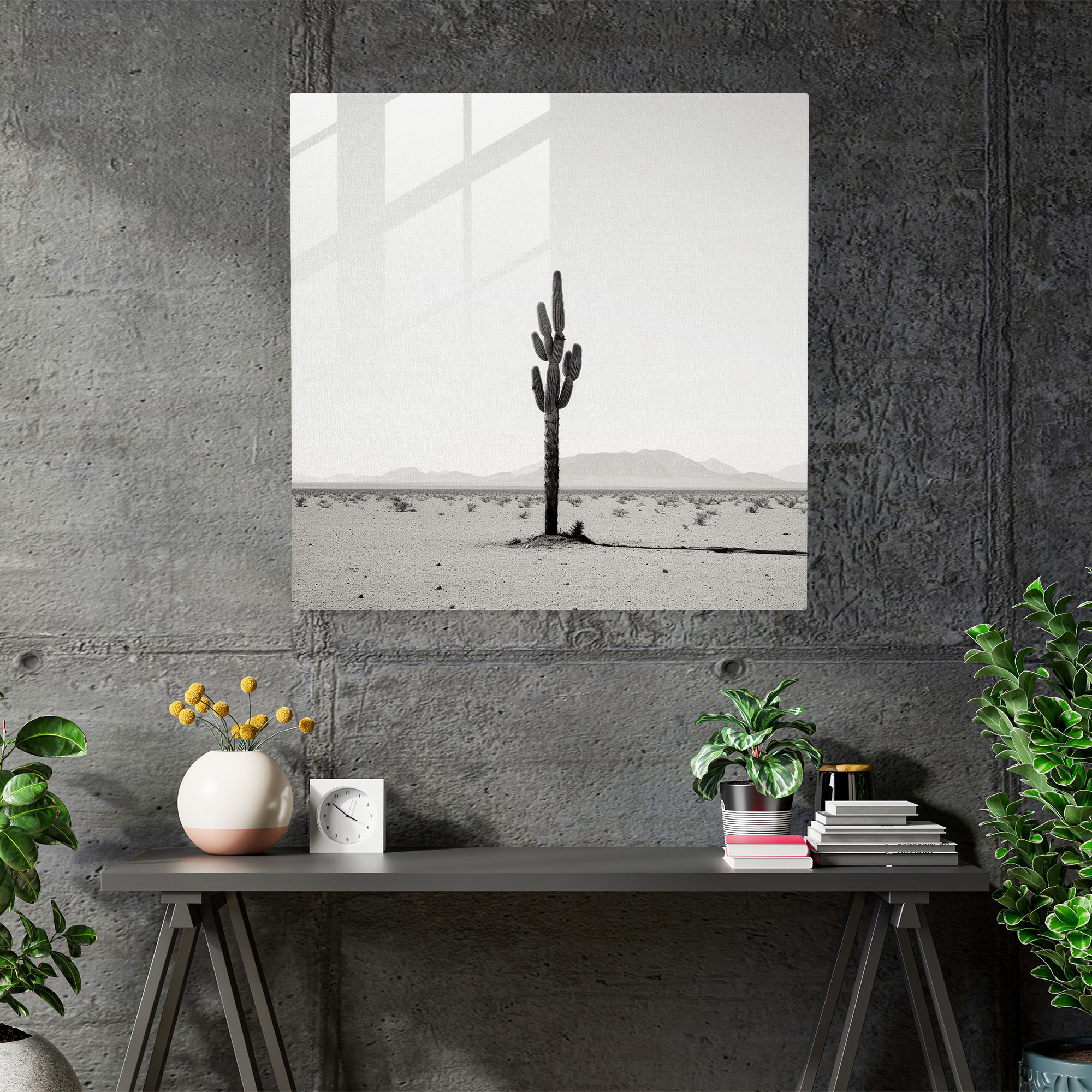 Solitary Cactus Glass Print - Cactus, Desert Landscape, Glass Wall Art, Wall Decoration