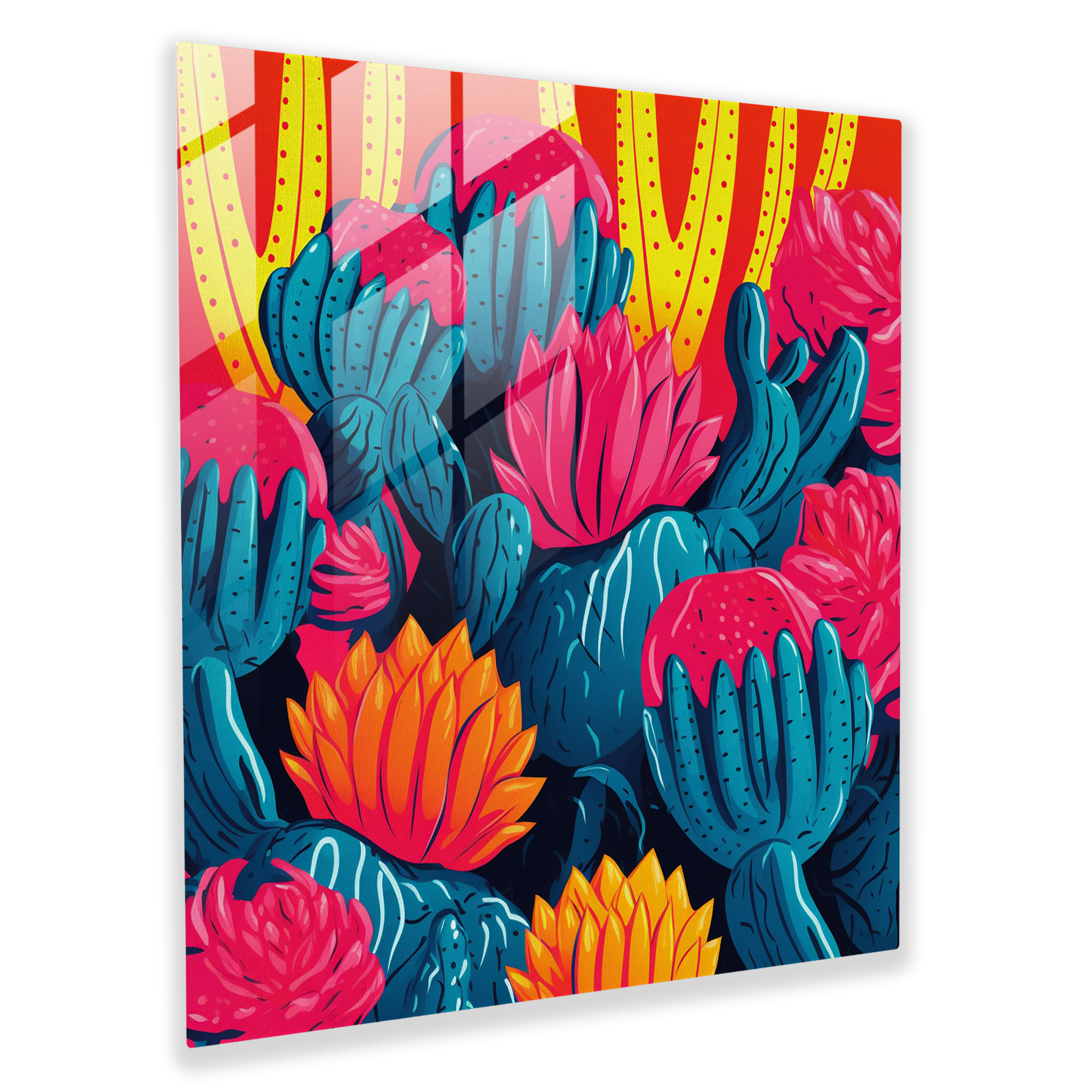 Colorful Cactus Pattern Glass Print - Cactus, Colorful Pattern, Wall Decoration, Home Decoration