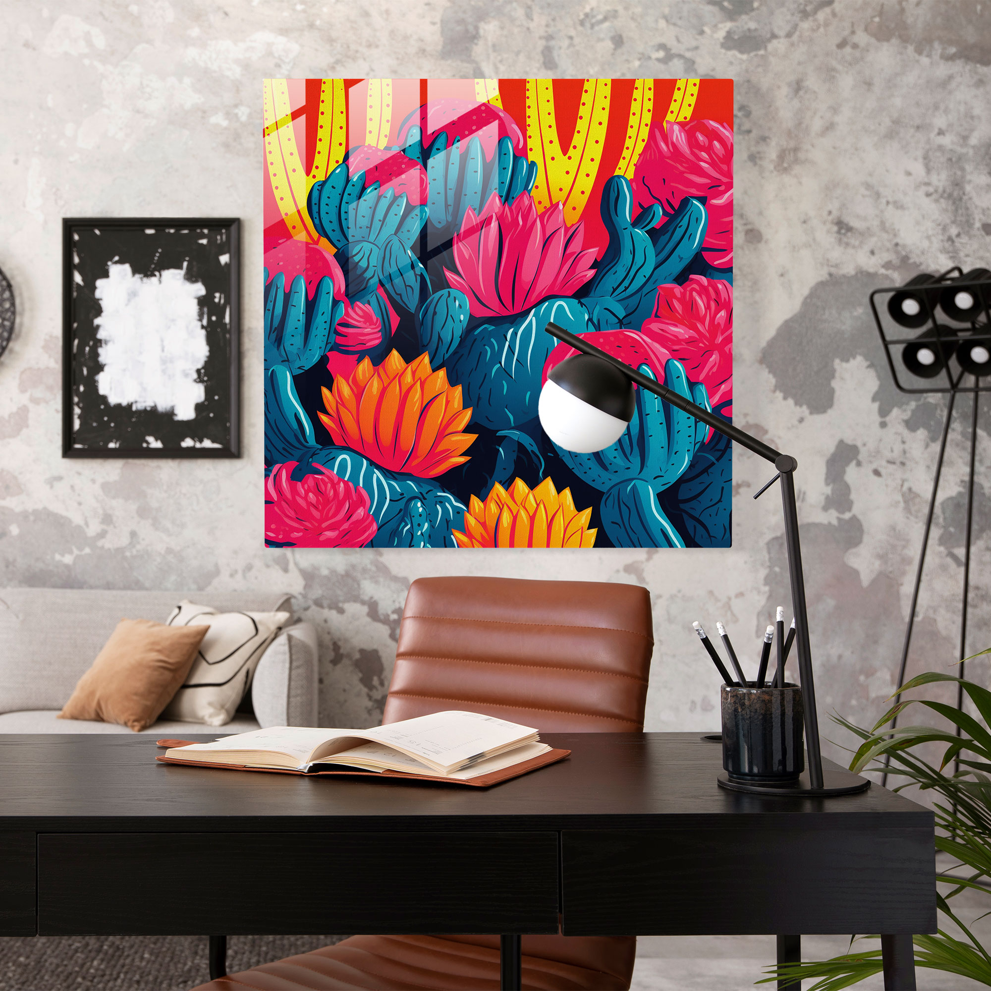 Colorful Cactus Pattern Glass Print - Cactus, Colorful Pattern, Wall Decoration, Home Decoration