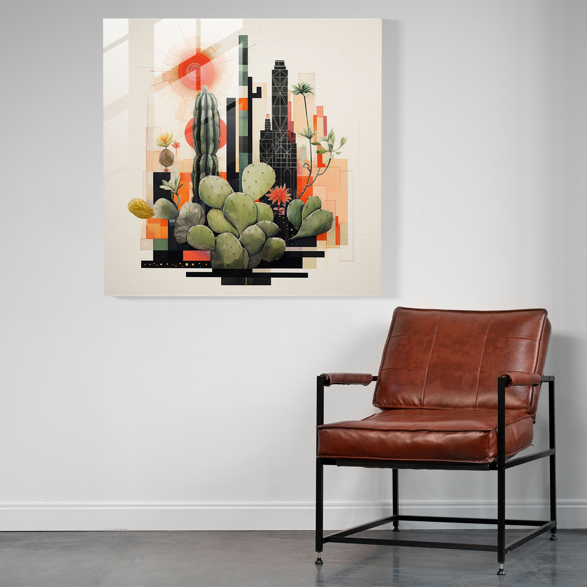Geometric Cactus Silhouette Glass Print - Cactus, Cactus, Glass Art, Glass Wall Art