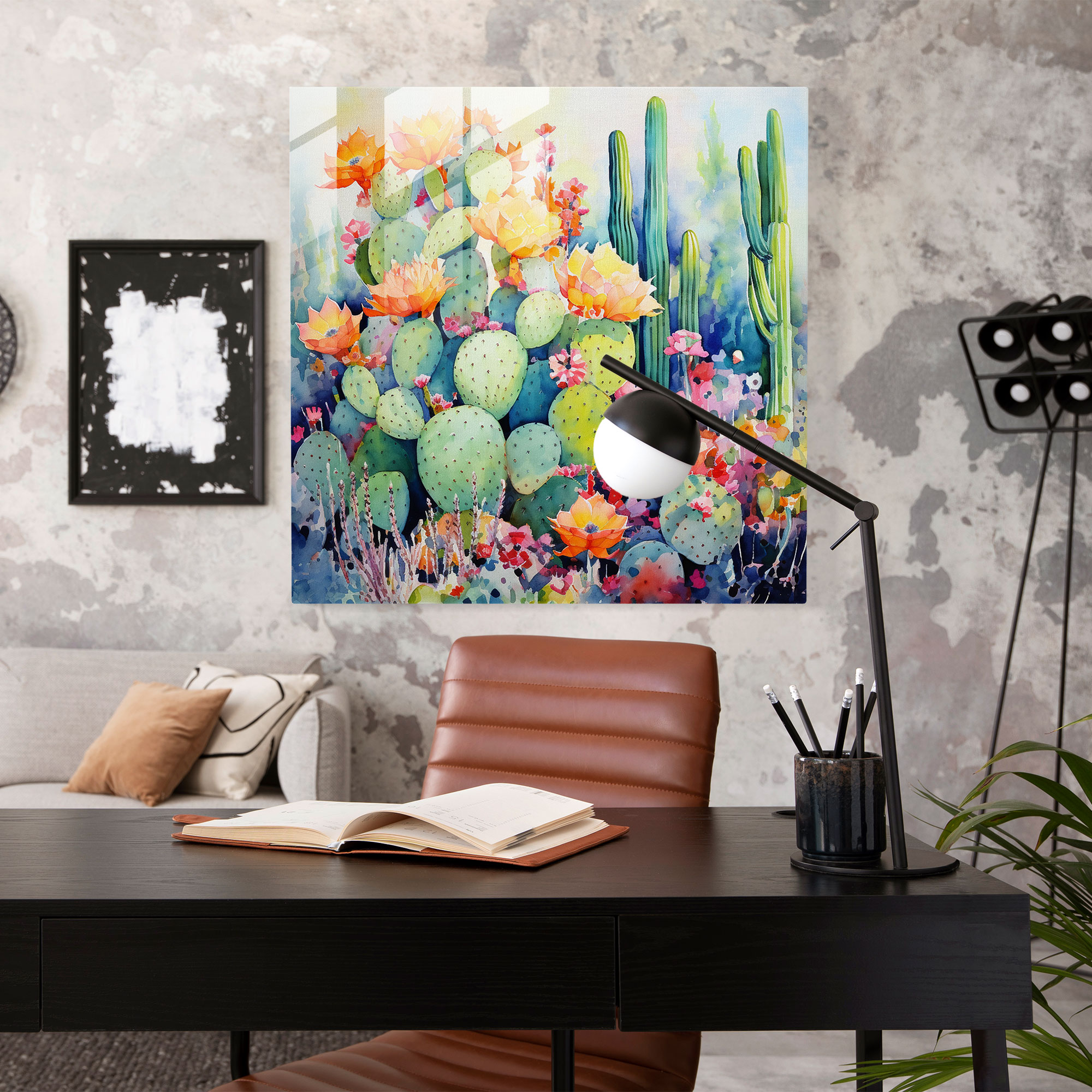 Cactus Garden Glass Print - Cactus, Glass Art, Watercolor Painting, Modern Art