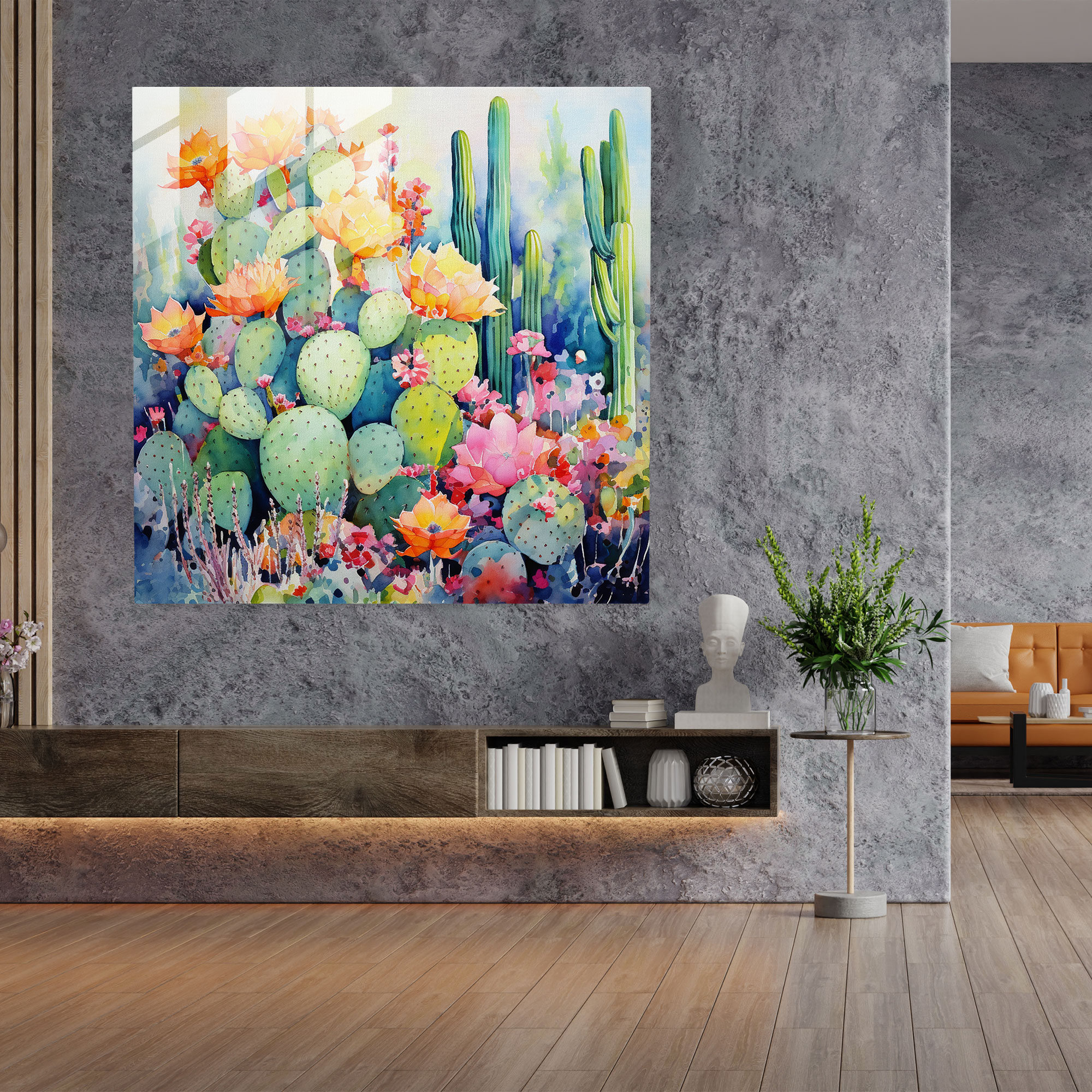 Cactus Garden Glass Print - Cactus, Glass Art, Watercolor Painting, Modern Art