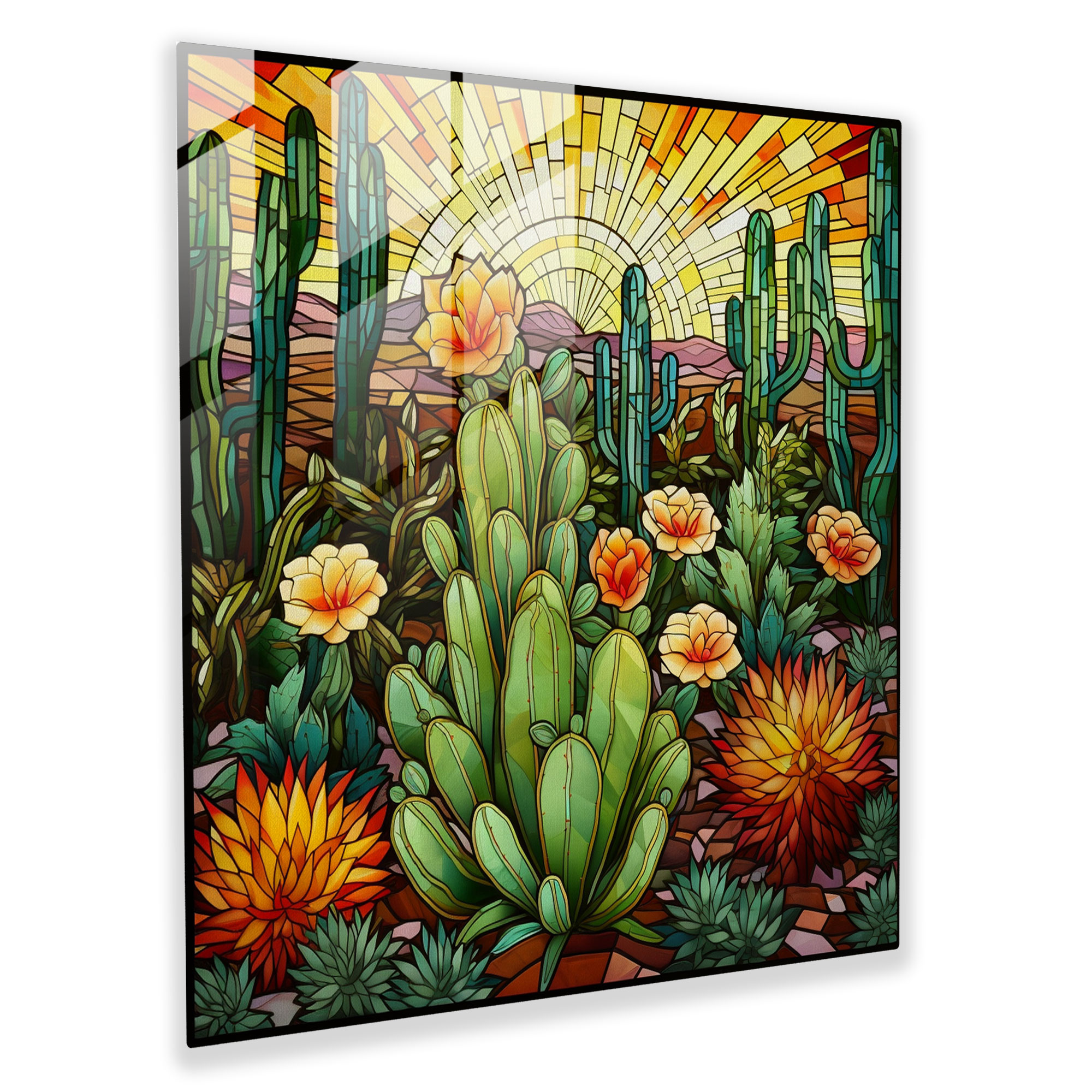 Stained Glass Cactus Print - Cactus, Glass Print, Cactus, Intricate Patterns