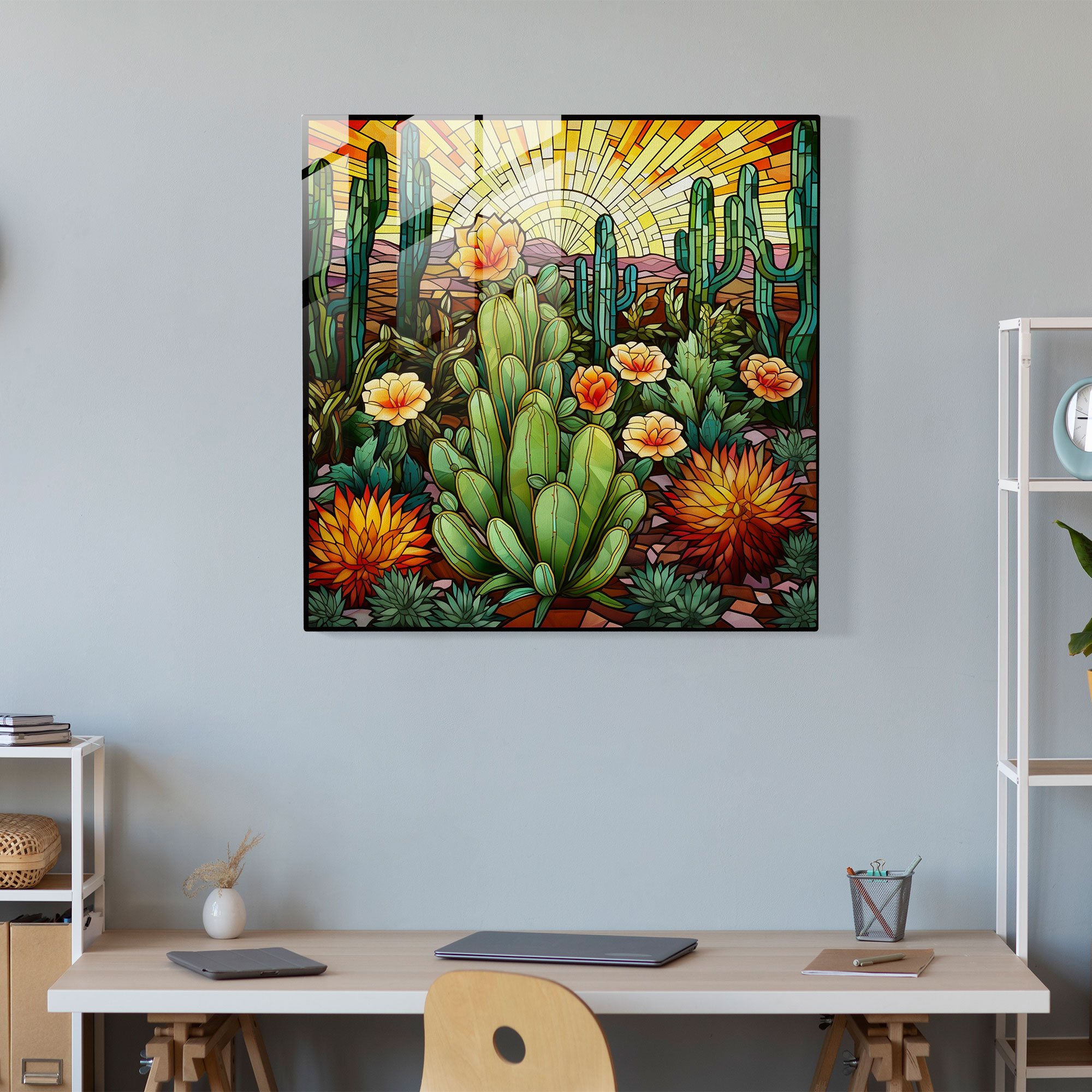 Stained Glass Cactus Print - Cactus, Glass Print, Cactus, Intricate Patterns