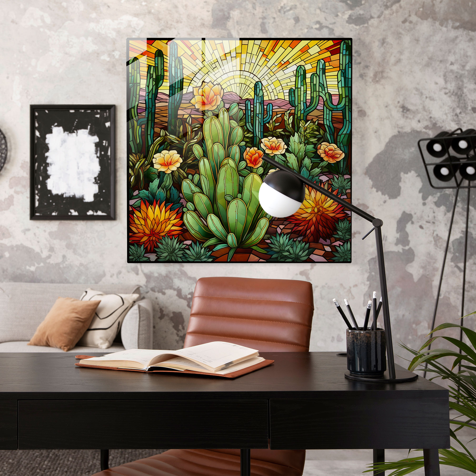 Stained Glass Cactus Print - Cactus, Glass Print, Cactus, Intricate Patterns
