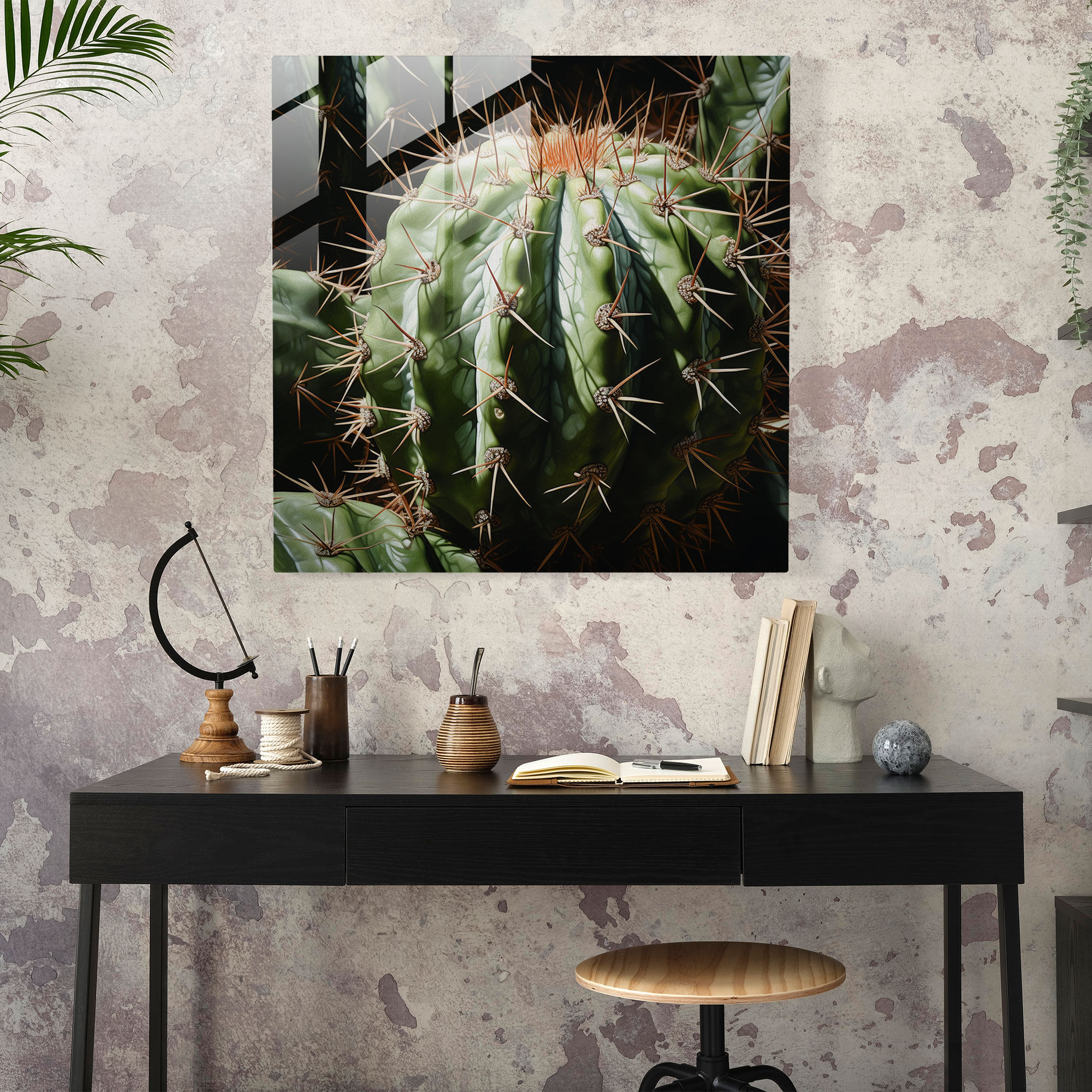Realistic Cactus Glass Print - Cactus, Glass Print, Modern Art, Subtle Shadows