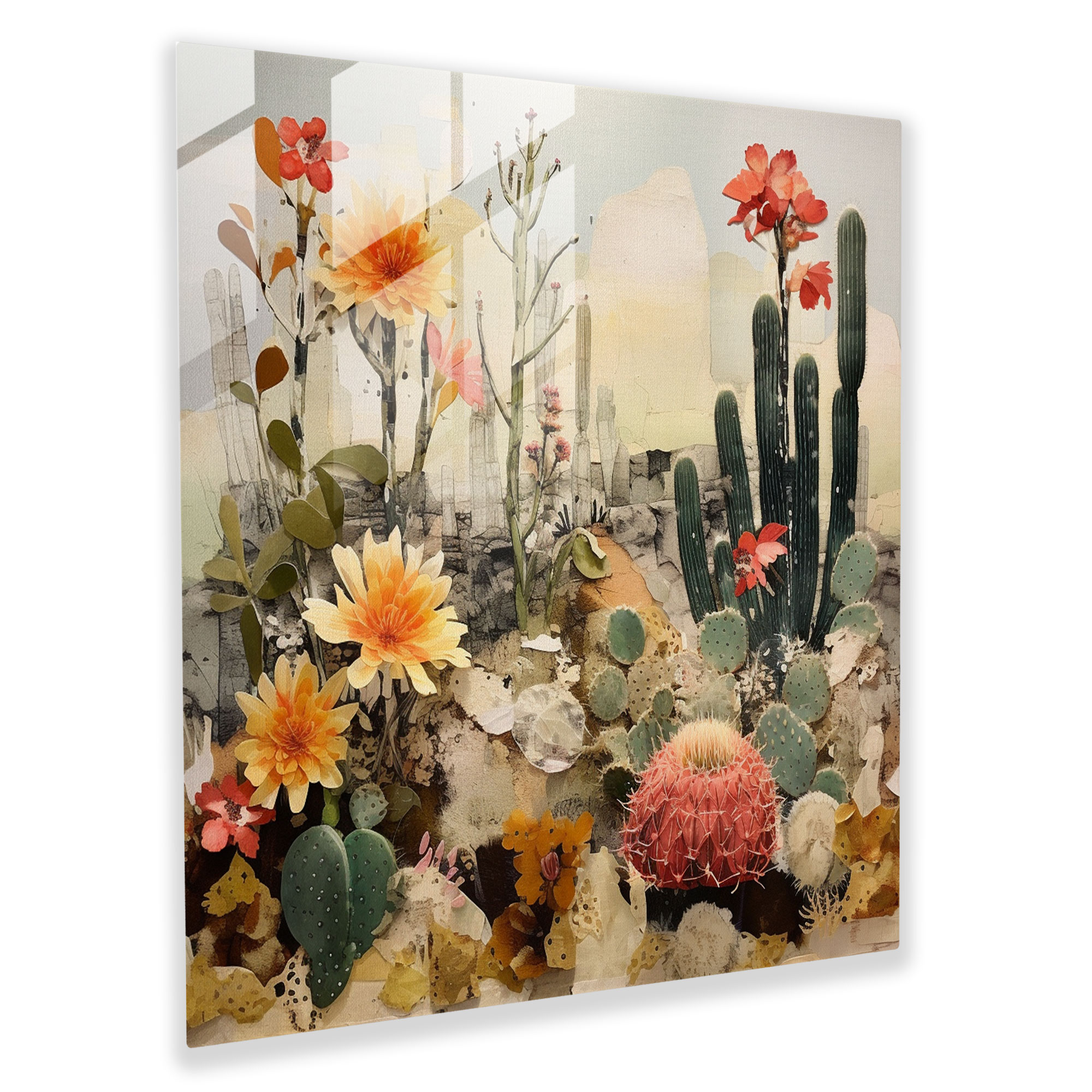 Mixed Media Cactus Glass Print - Cactus, Glass Wall Art, Cactus, Wall Decoration