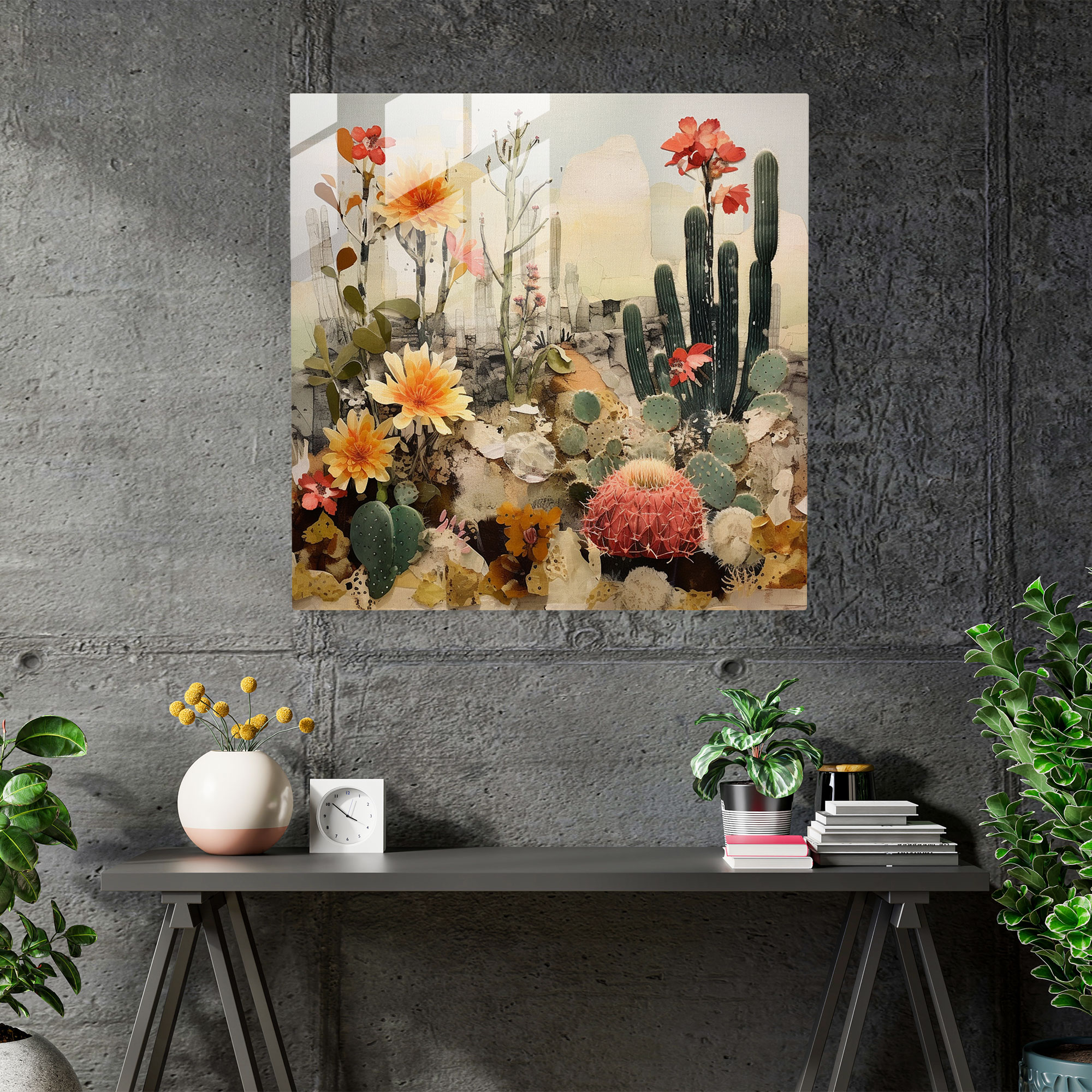 Mixed Media Cactus Glass Print - Cactus, Glass Wall Art, Cactus, Wall Decoration
