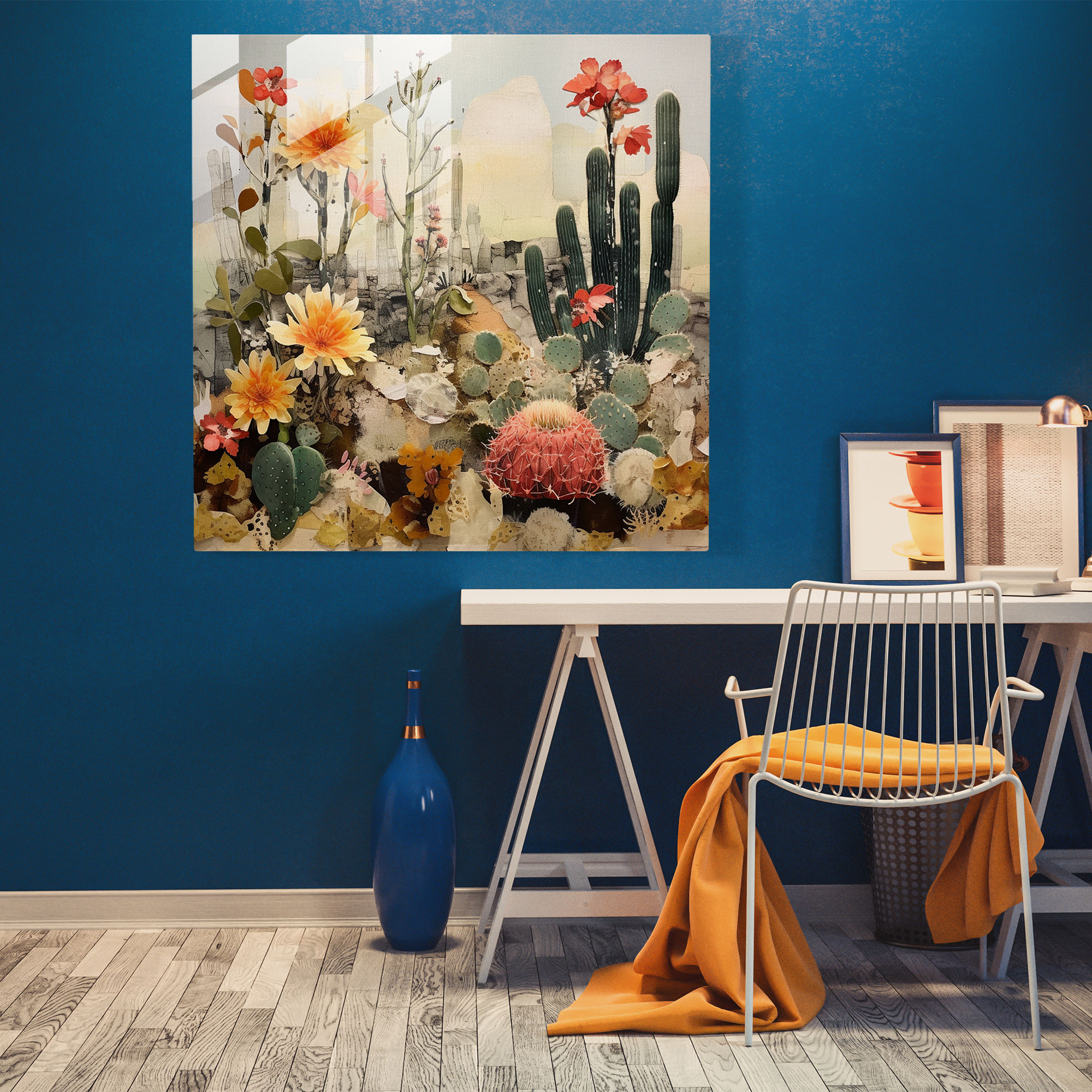 Mixed Media Cactus Glass Print - Cactus, Glass Wall Art, Cactus, Wall Decoration
