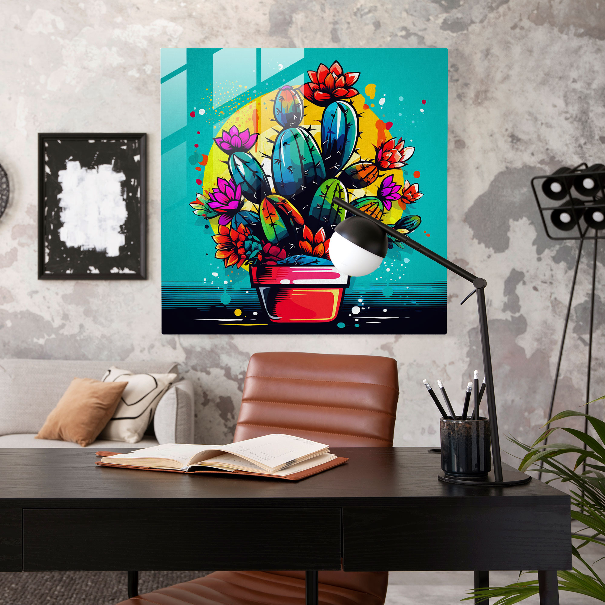 Pop Art Cactus Glass Print - Cactus, Glass Wall Art, Pop Art-Inspired Illustration, Modern Art