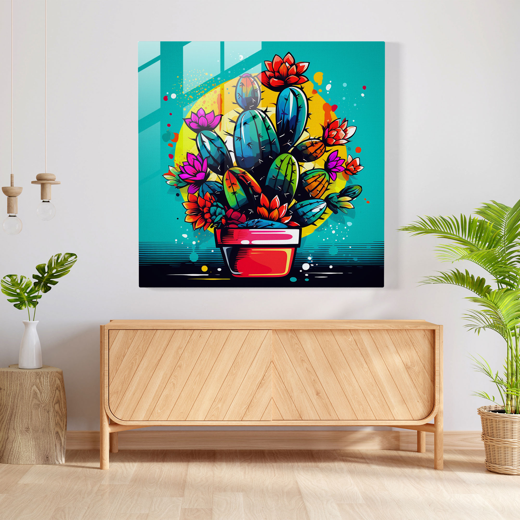 Pop Art Cactus Glass Print - Cactus, Glass Wall Art, Pop Art-Inspired Illustration, Modern Art