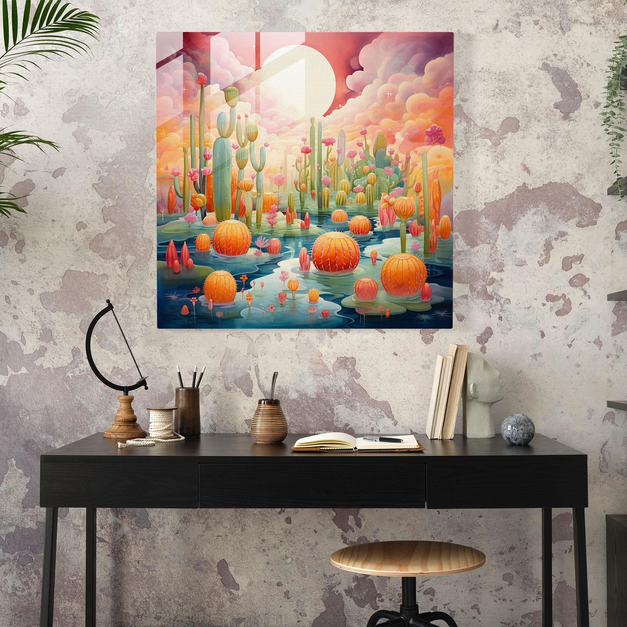 Cactus Dream Glass Print - Cactus, Floating, Dreamlike Atmosphere, Cactus