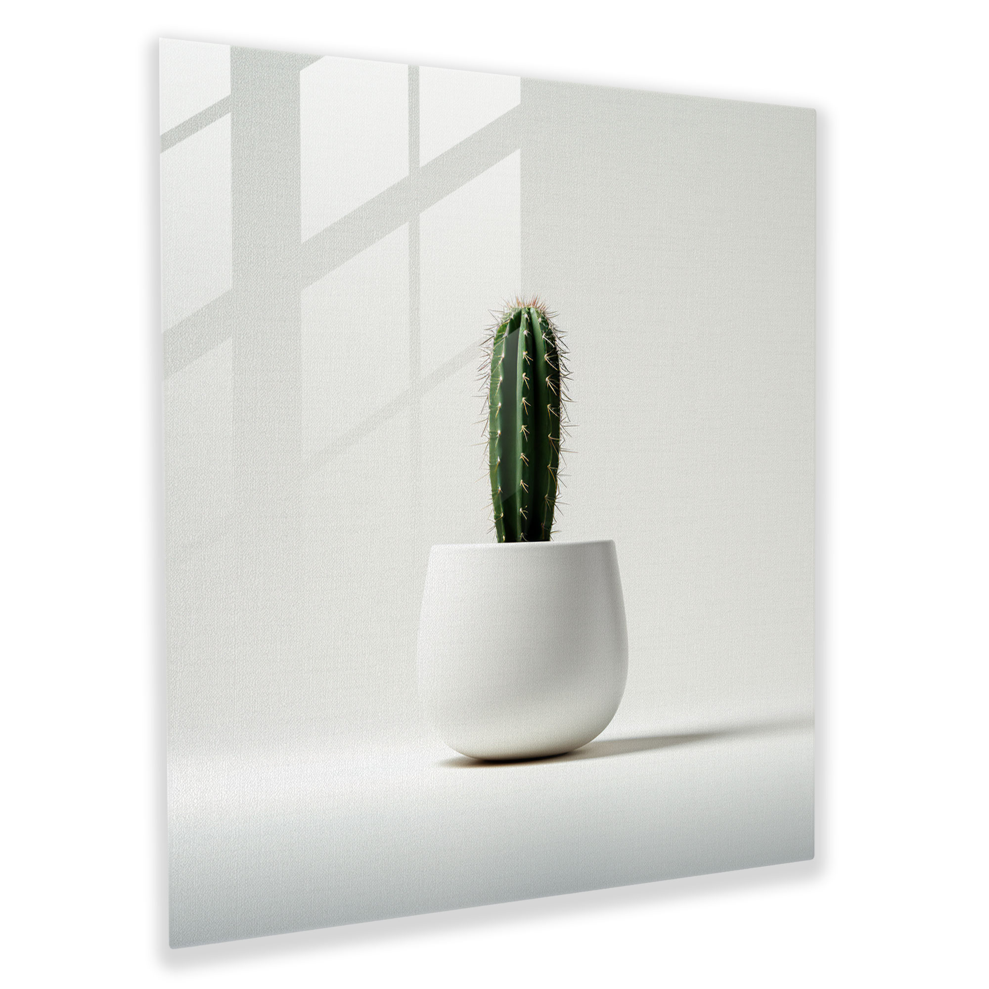 Minimal Cactus Glass Print - Cactus, White Background, Digital Illustration, Minimalist