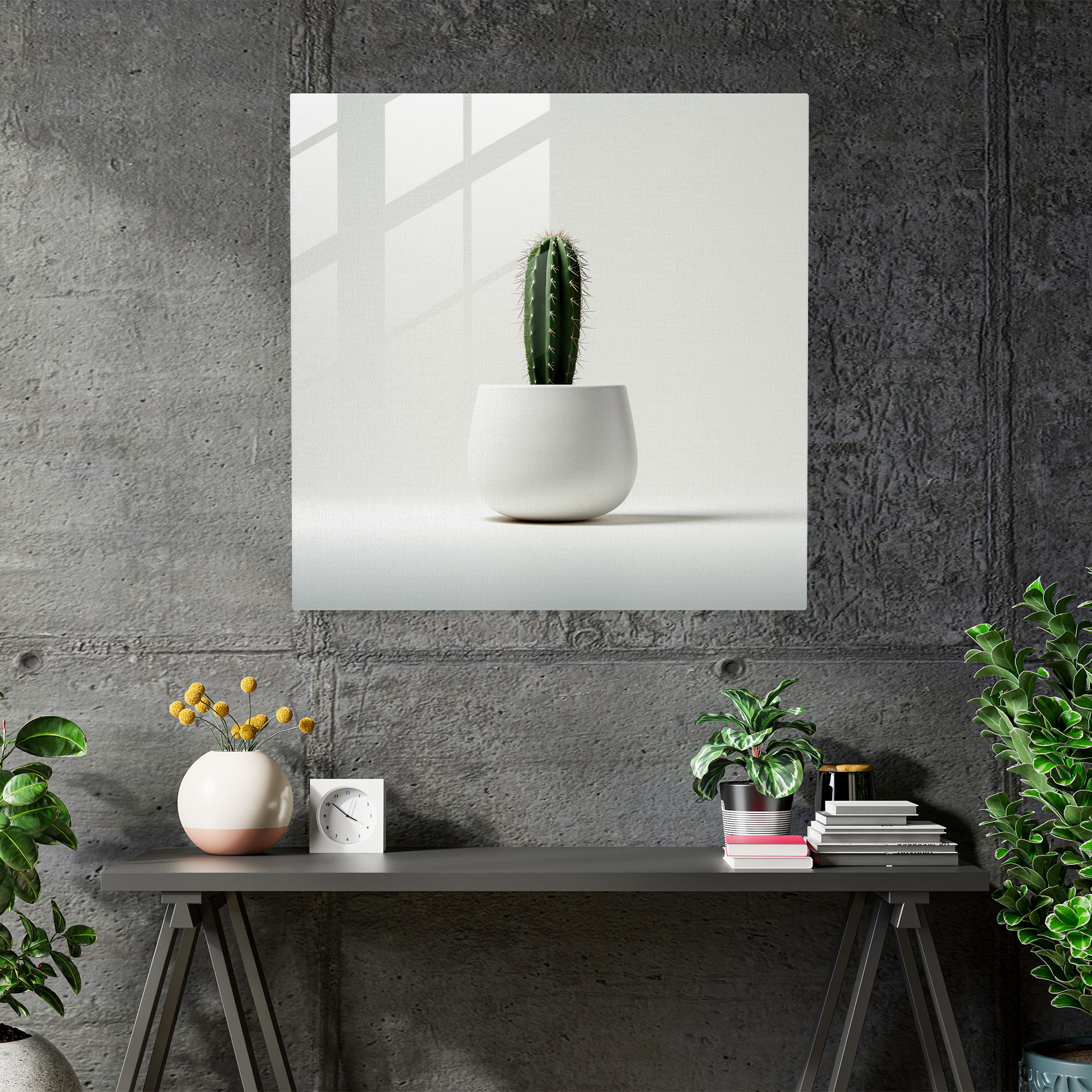 Minimal Cactus Glass Print - Cactus, White Background, Digital Illustration, Minimalist