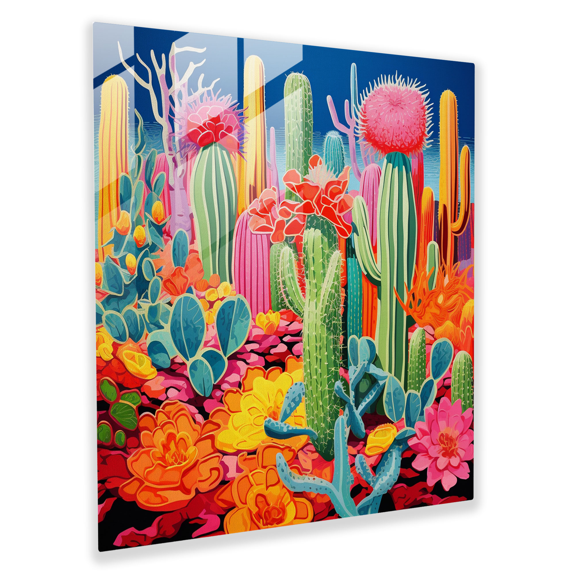 Pop Cactus Glass Print - Cactus, Pop Art Inspired, Colorful Cacti, Collage