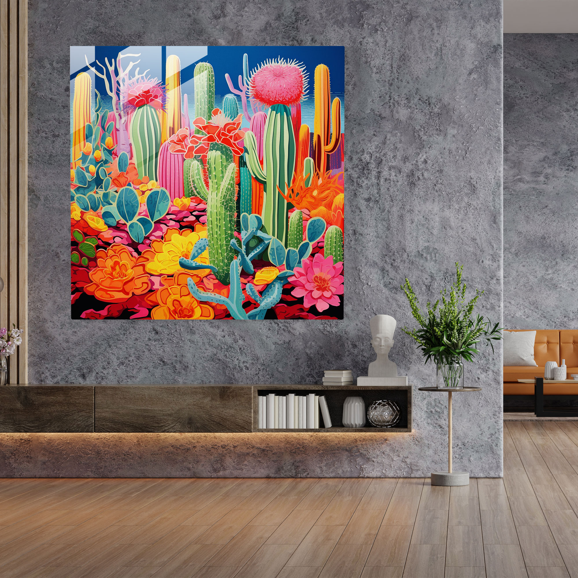 Pop Cactus Glass Print - Cactus, Pop Art Inspired, Colorful Cacti, Collage