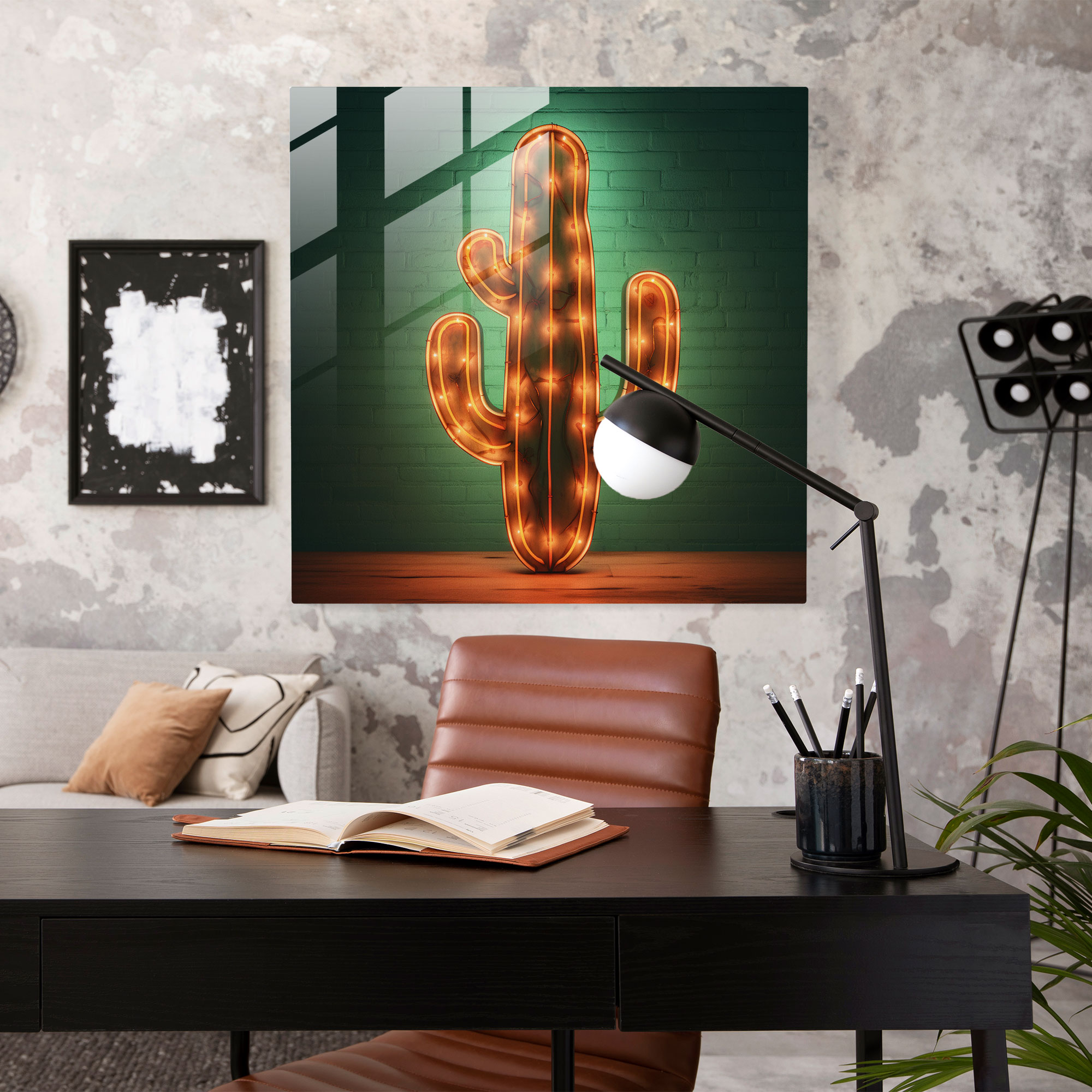 Neon Cactus Glass Print - Cactus, Glass Wall Art, Home Decoration, Modern Art