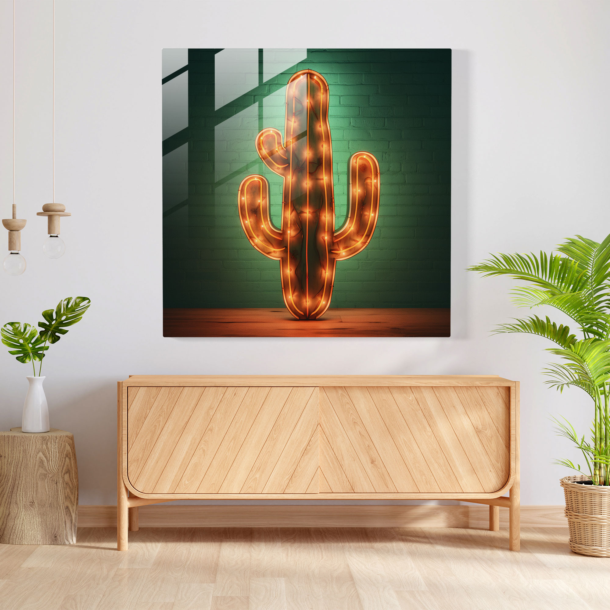 Neon Cactus Glass Print - Cactus, Glass Wall Art, Home Decoration, Modern Art