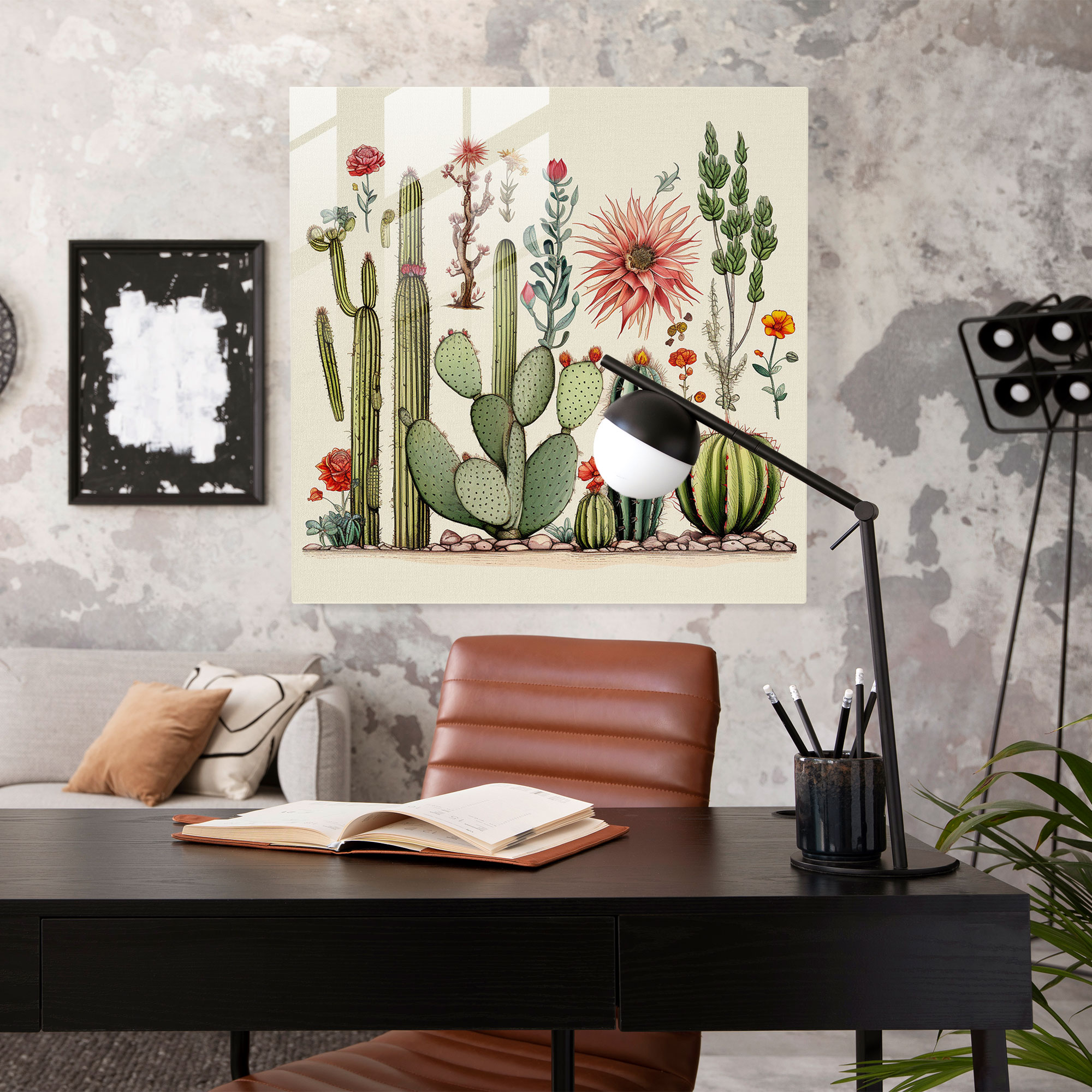 Botanical Cactus Glass Print - Cactus, Various Cactus Species, Detailed Drawing, Modern Art
