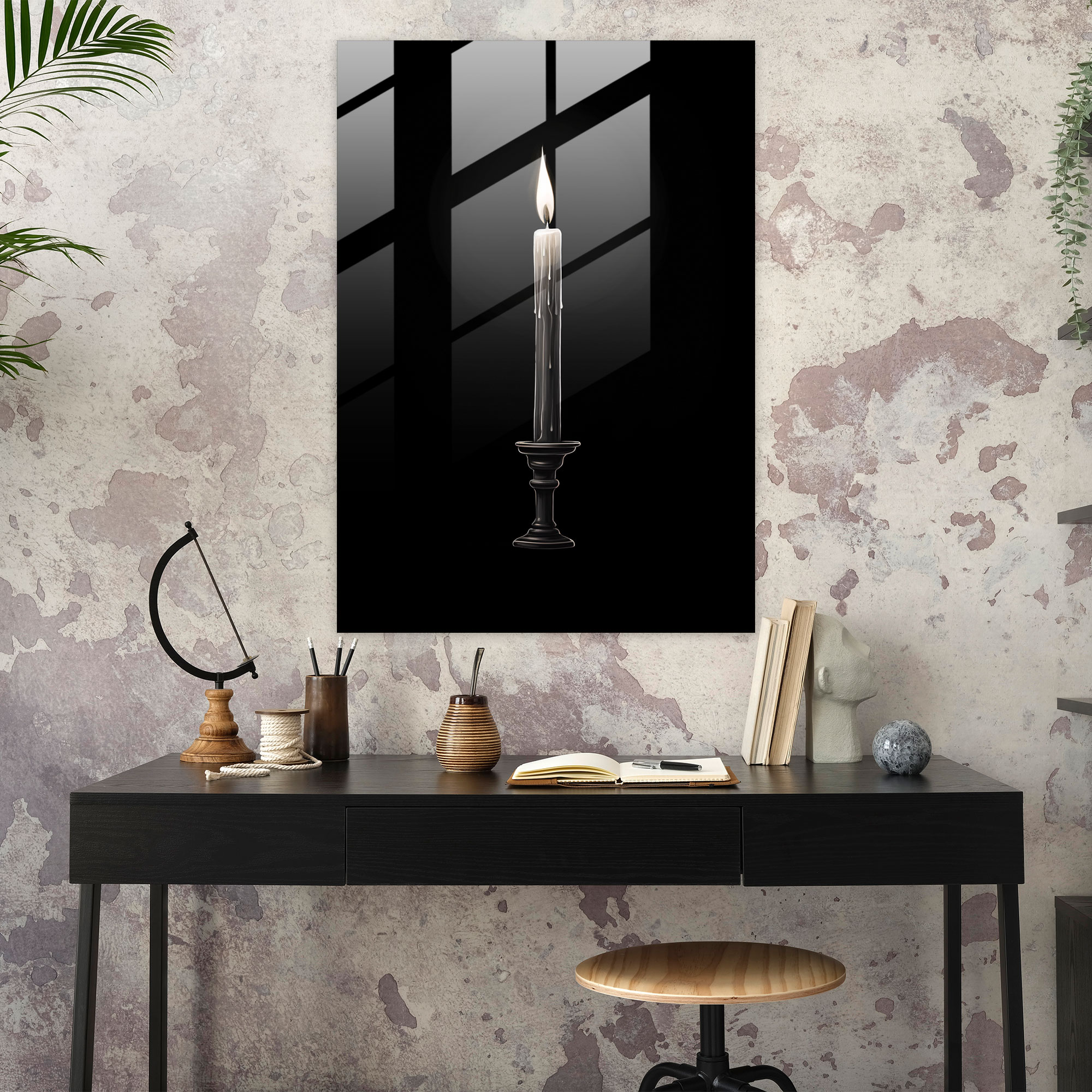Glass Print - Minimalist Lit Candle - Candle, Elegance, Glass Wall Art, Modern Art