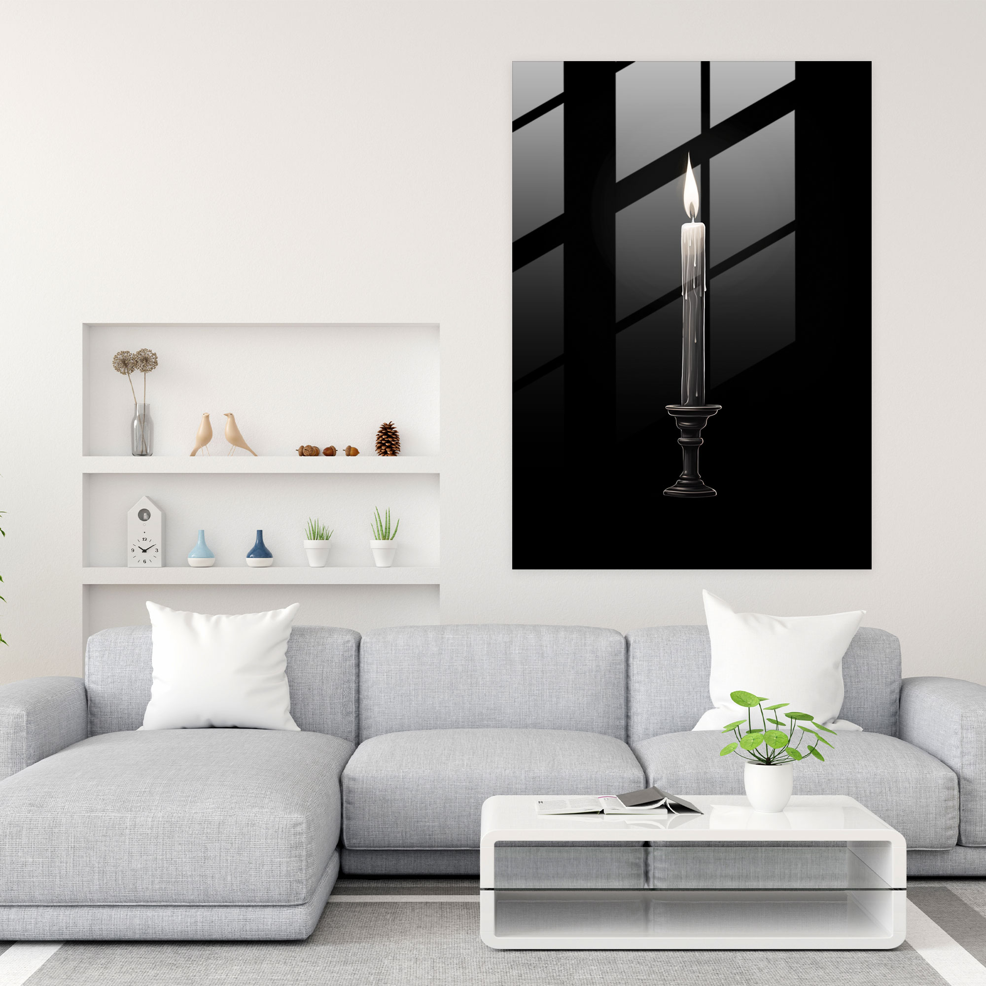 Glass Print - Minimalist Lit Candle - Candle, Elegance, Glass Wall Art, Modern Art