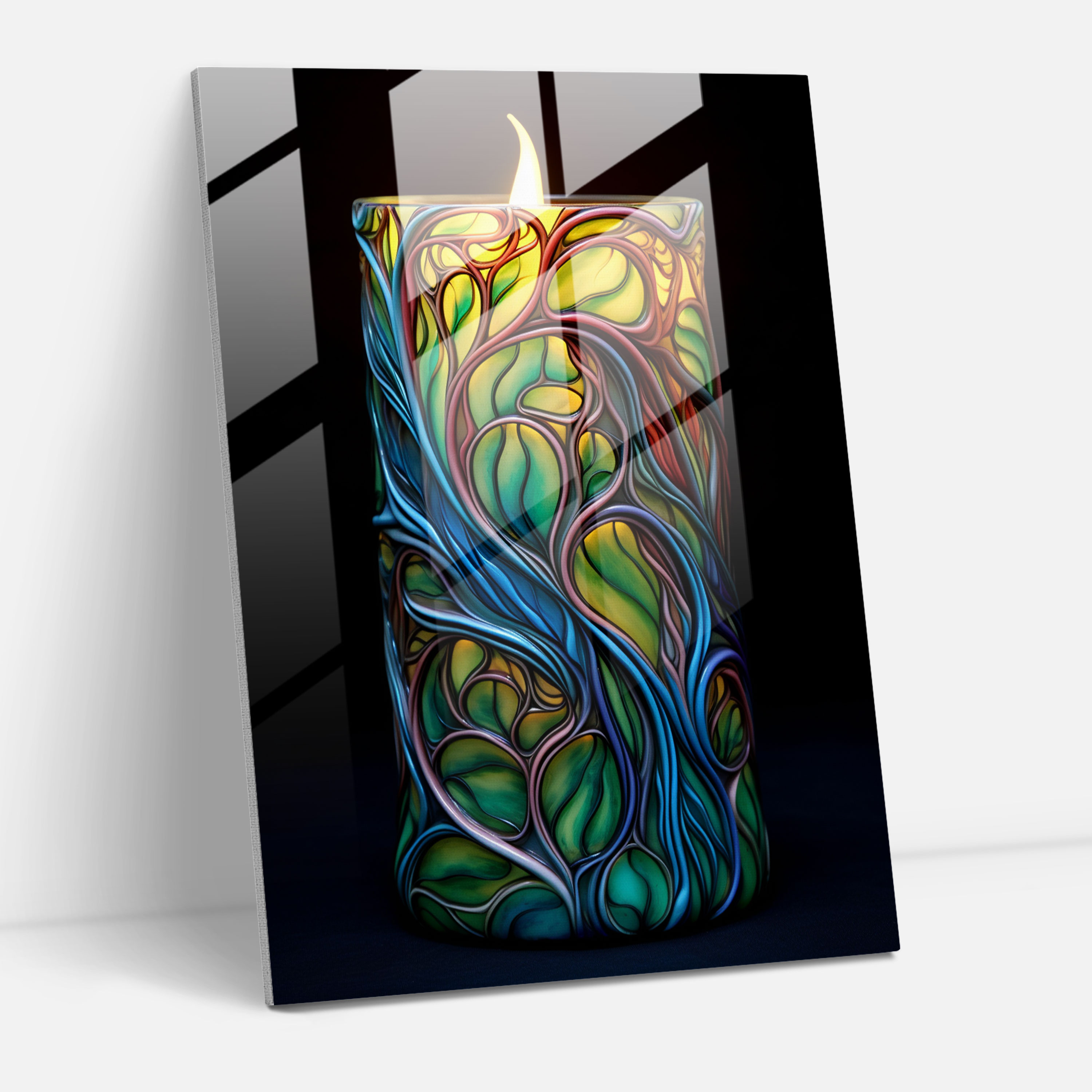 Glass Print - Nature Inspired Candle - Candle, Candle, Nature Inspired, Stained Glass Art