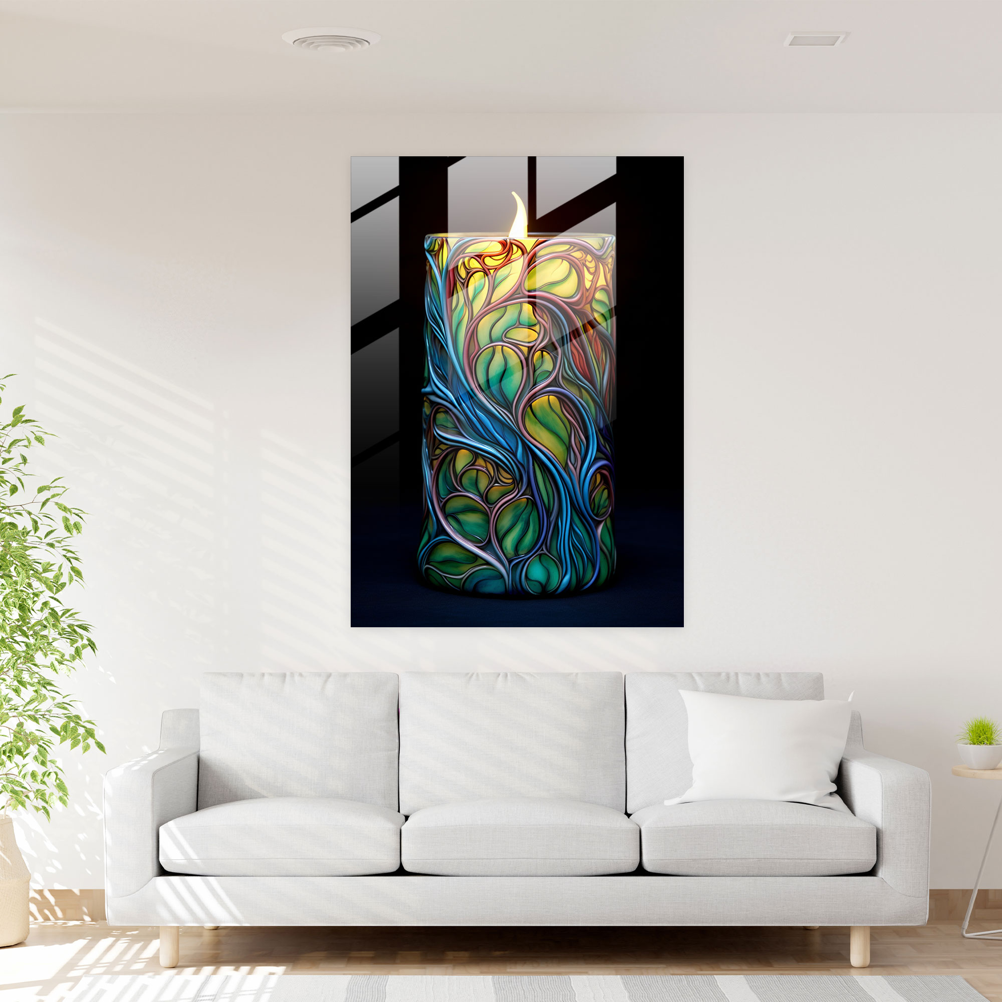 Glass Print - Nature Inspired Candle - Candle, Candle, Nature Inspired, Stained Glass Art
