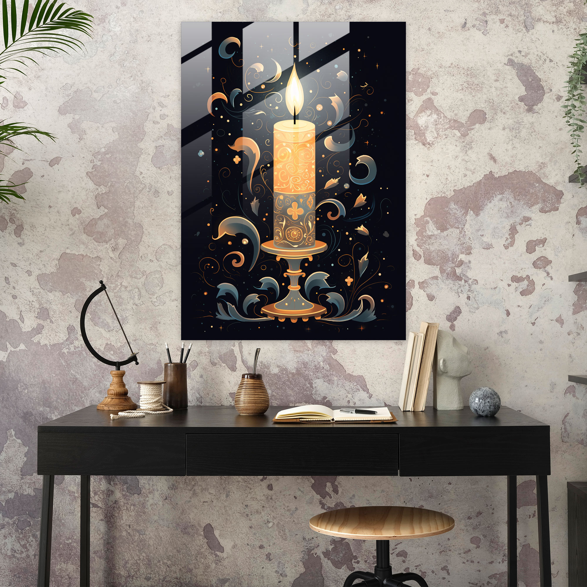 Glass Print - Whimsical Sparkling Candle - Candle, Capture The Magic, Candle, Home Decoration