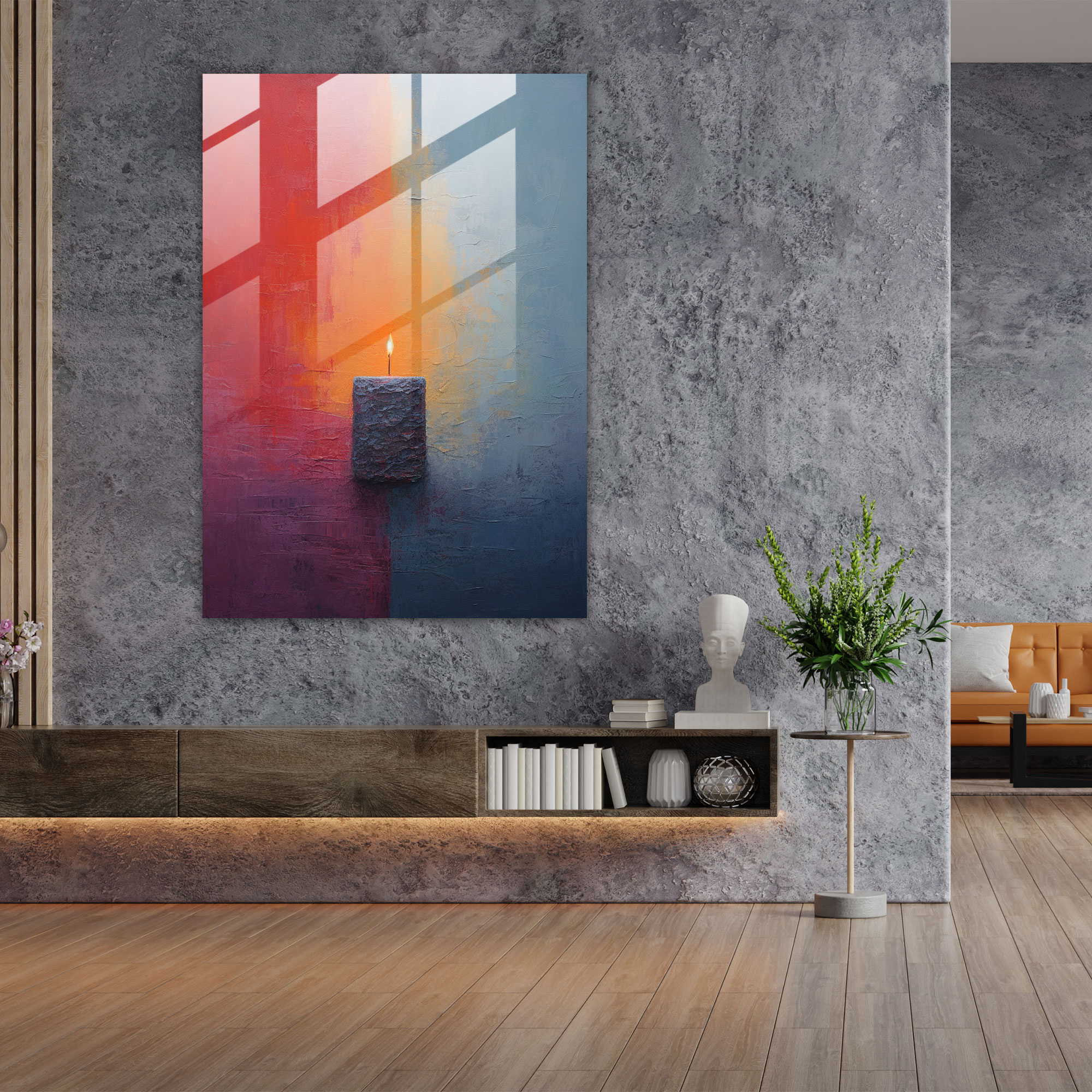 Abstract Candle Glass Print - Candle, Wall Decoration, Abstract Painting, Glass Art