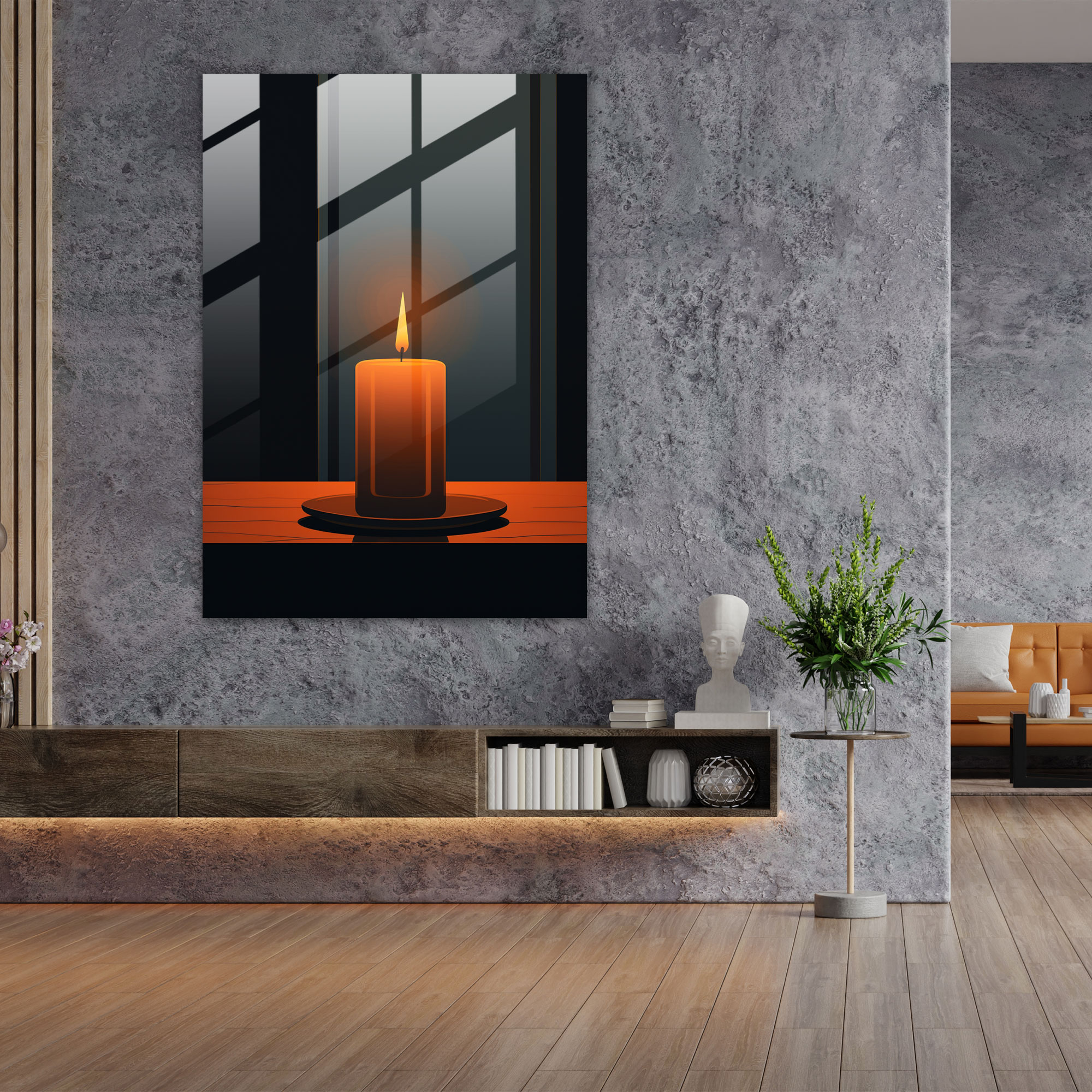 Minimalist Candle Glass Print - Candle, Warm Glow, Tranquility, Wall Decoration