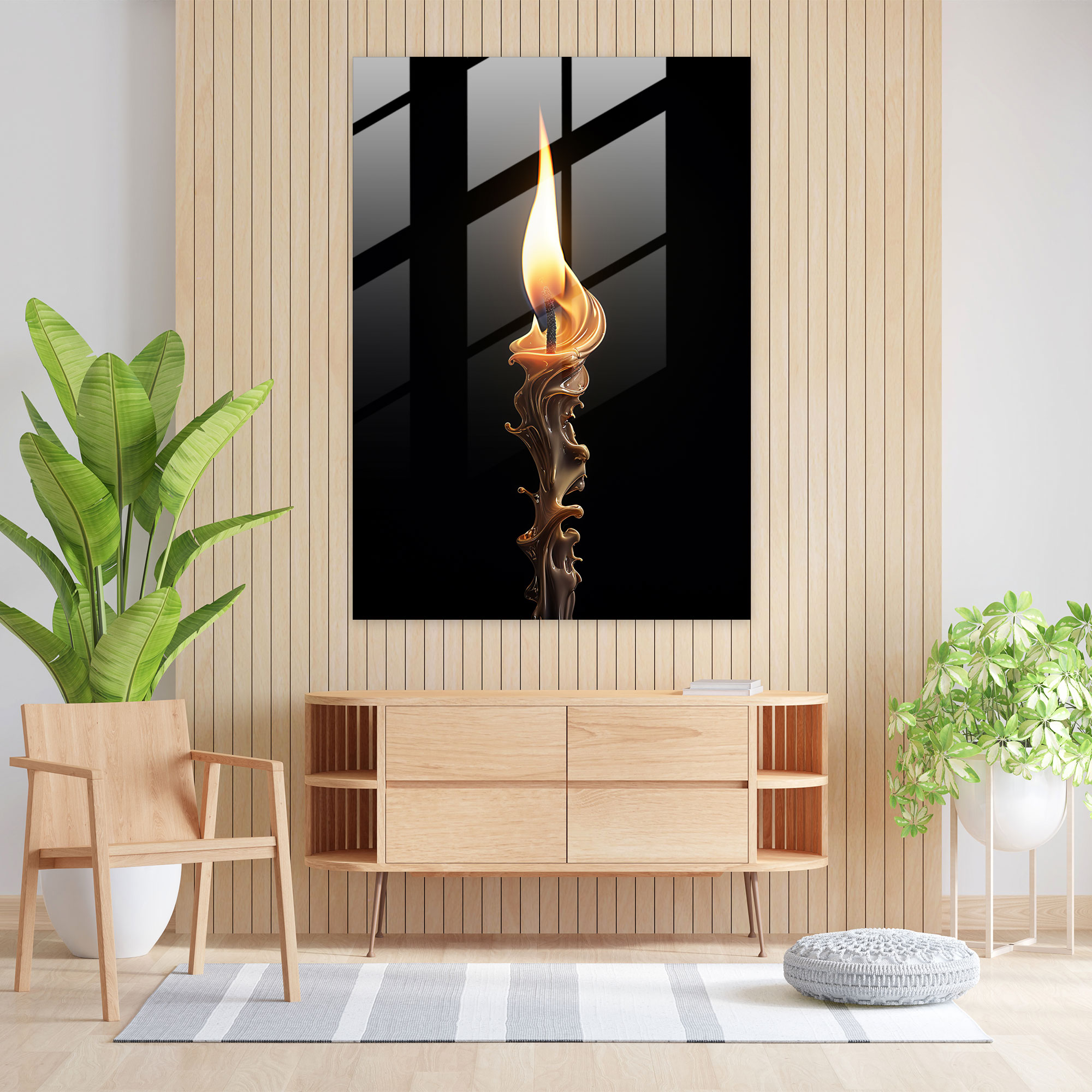 Realistic Candle Glass Print - Candle, Home Decoration, Glass Wall Art, Wall Decoration