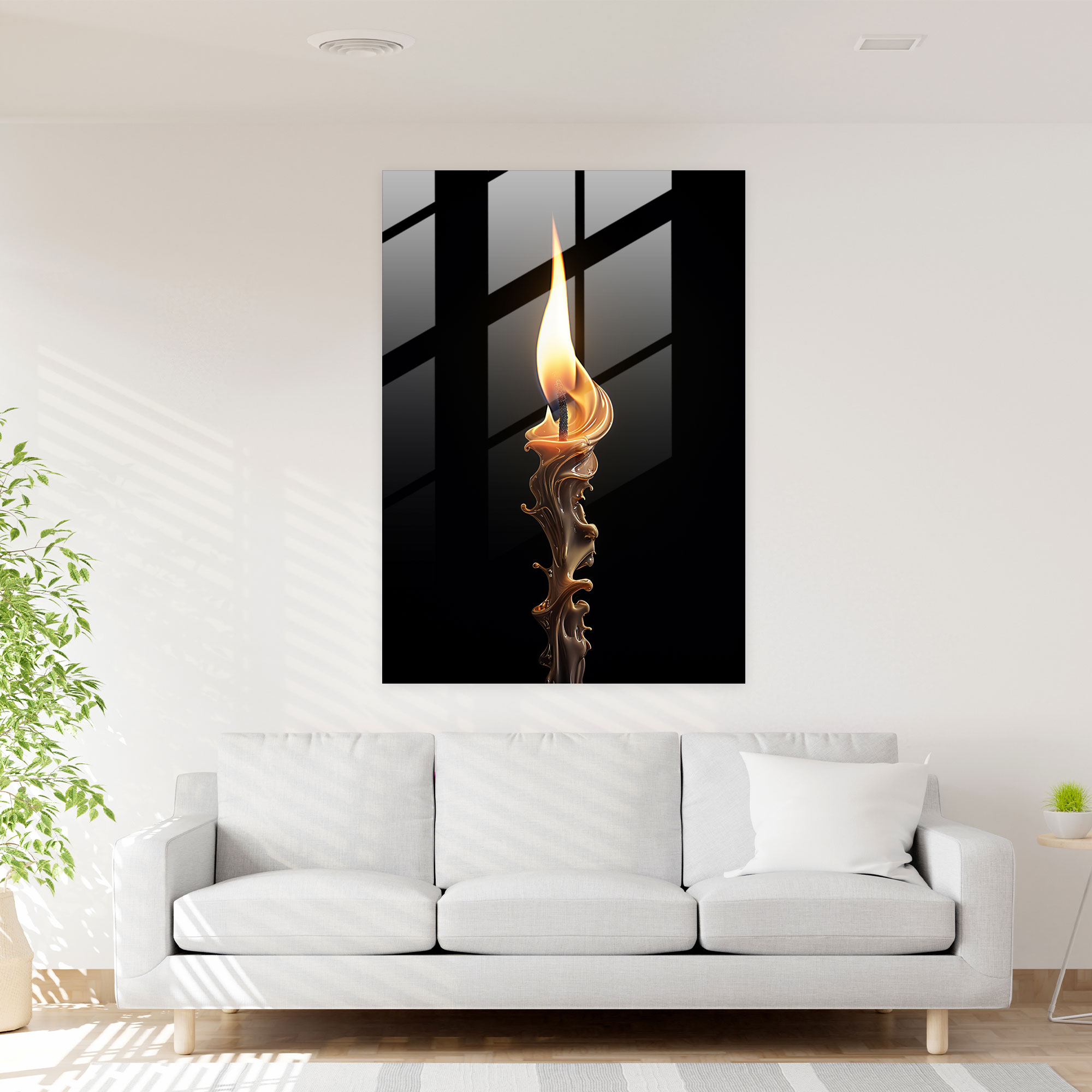 Realistic Candle Glass Print - Candle, Home Decoration, Glass Wall Art, Wall Decoration