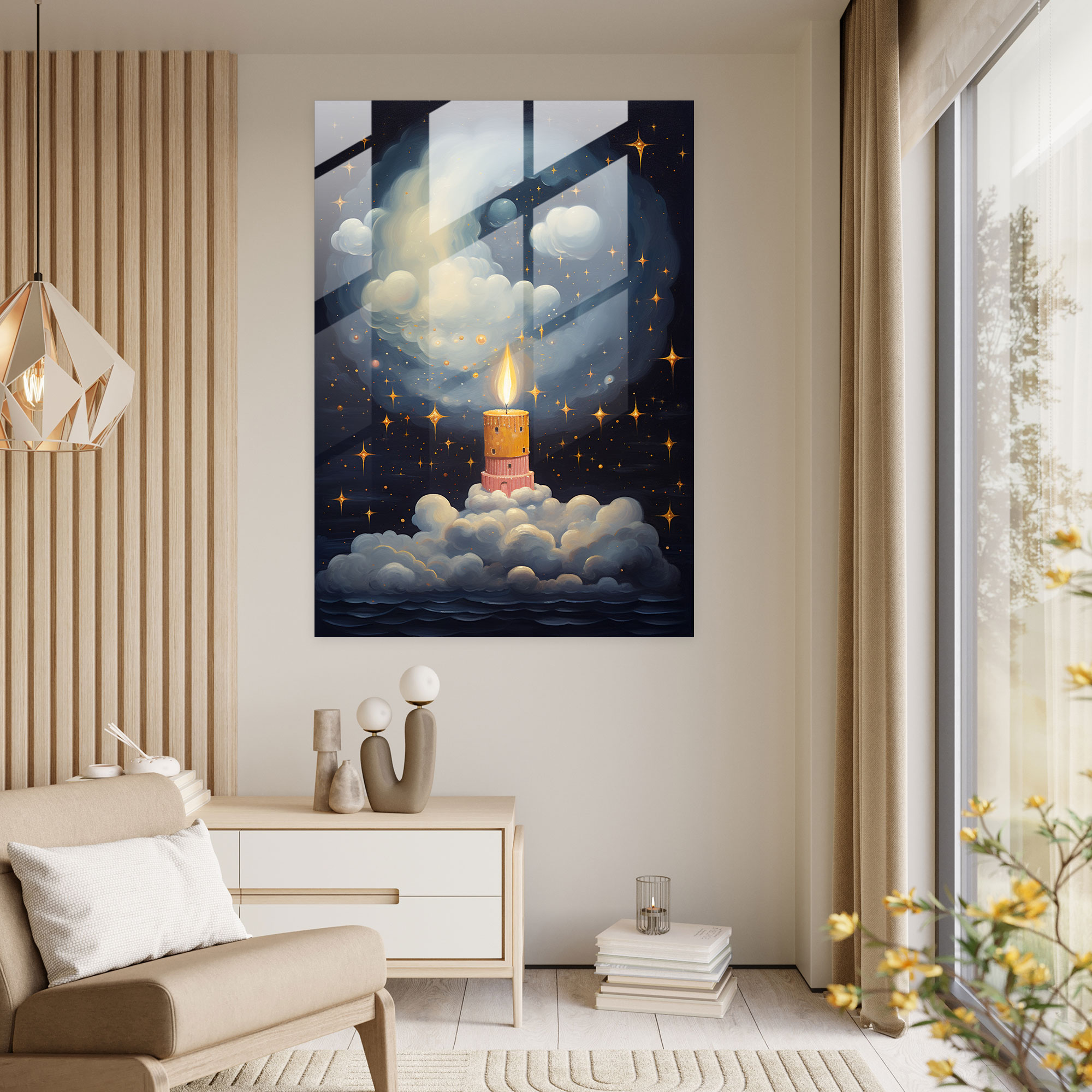 Whimsical Candle Glass Print - Candle, Wall Decoration, Modern Art, Candle