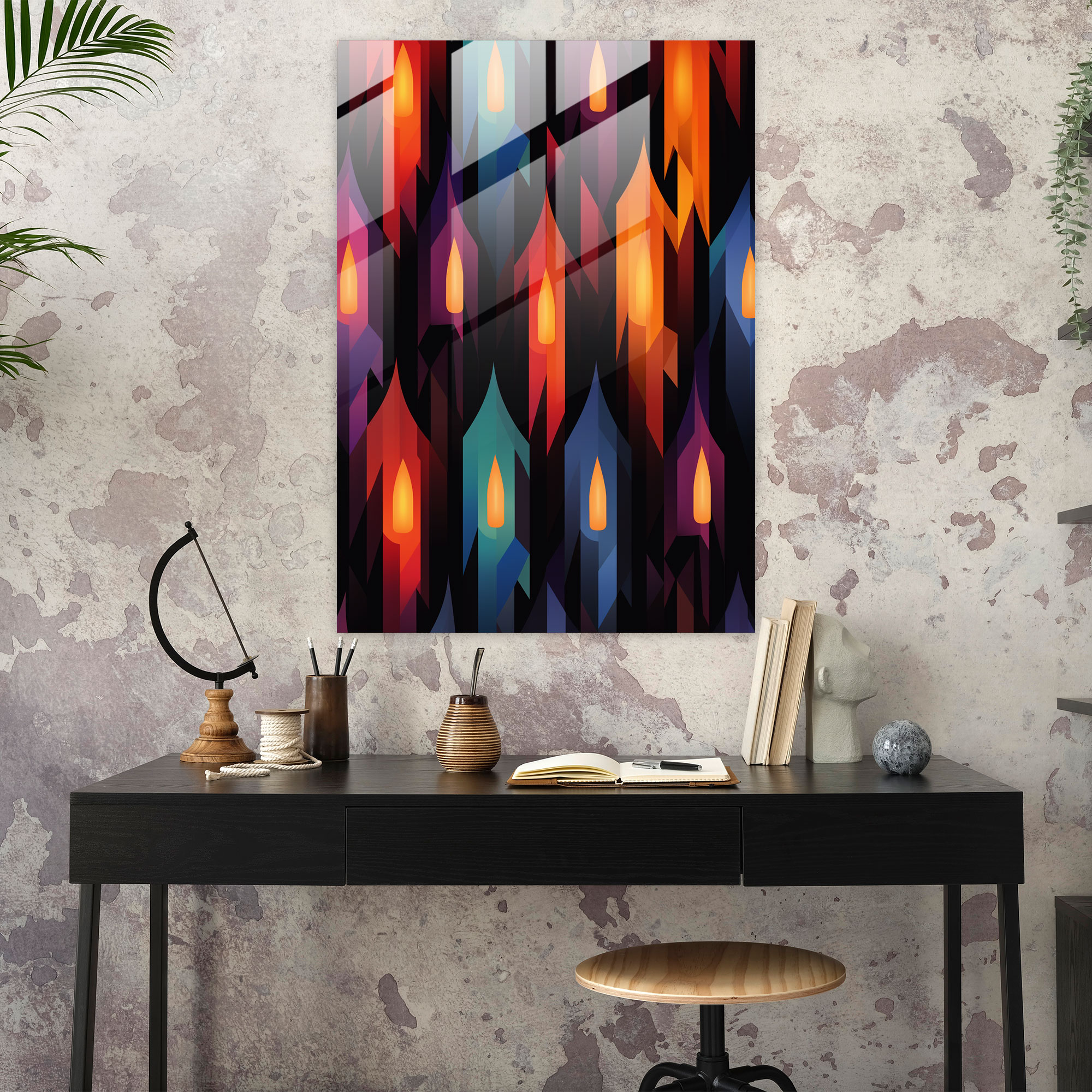 Geometric Candle Glass Print - Candle, Glass Art, Vibrant Colors, Glass Print