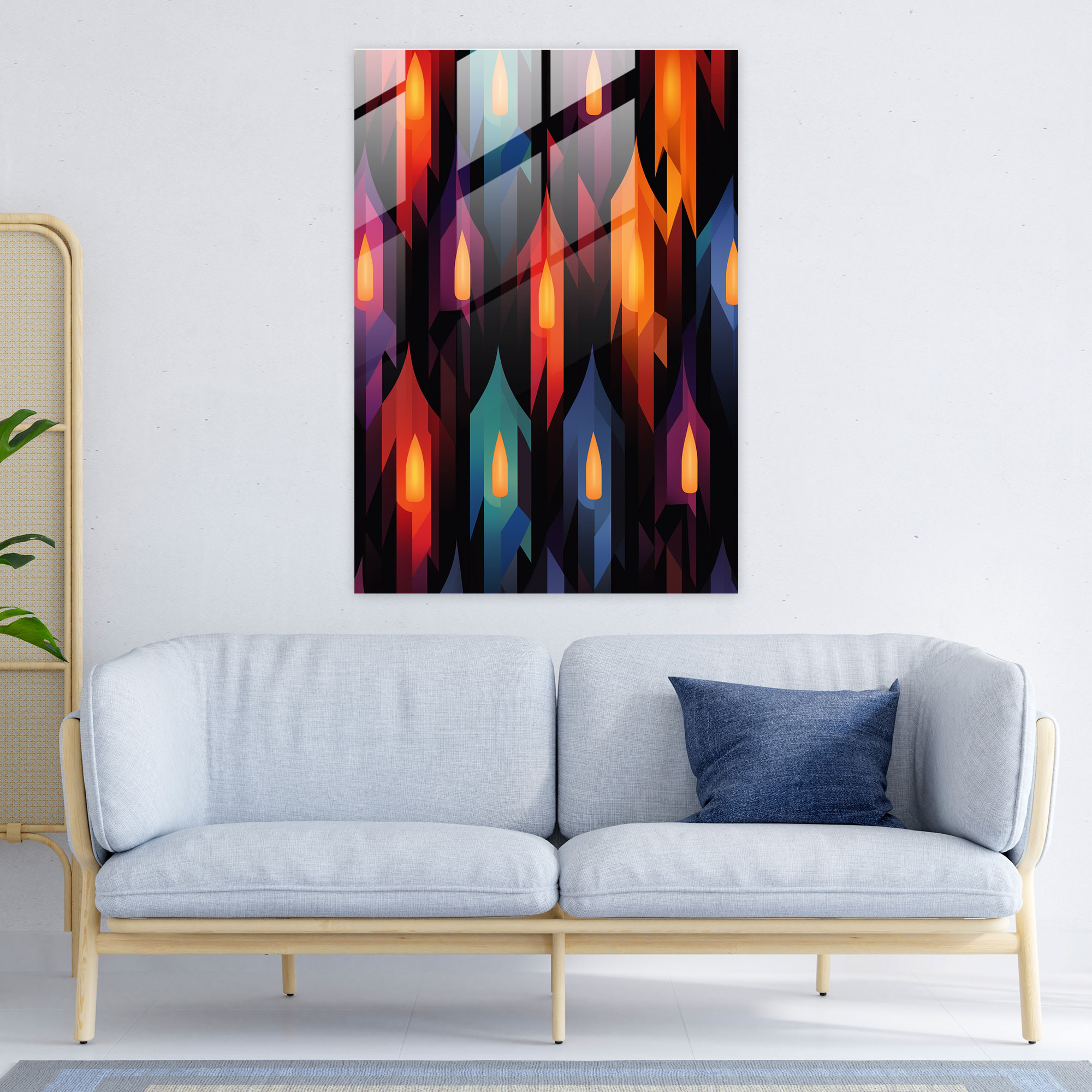 Geometric Candle Glass Print - Candle, Glass Art, Vibrant Colors, Glass Print