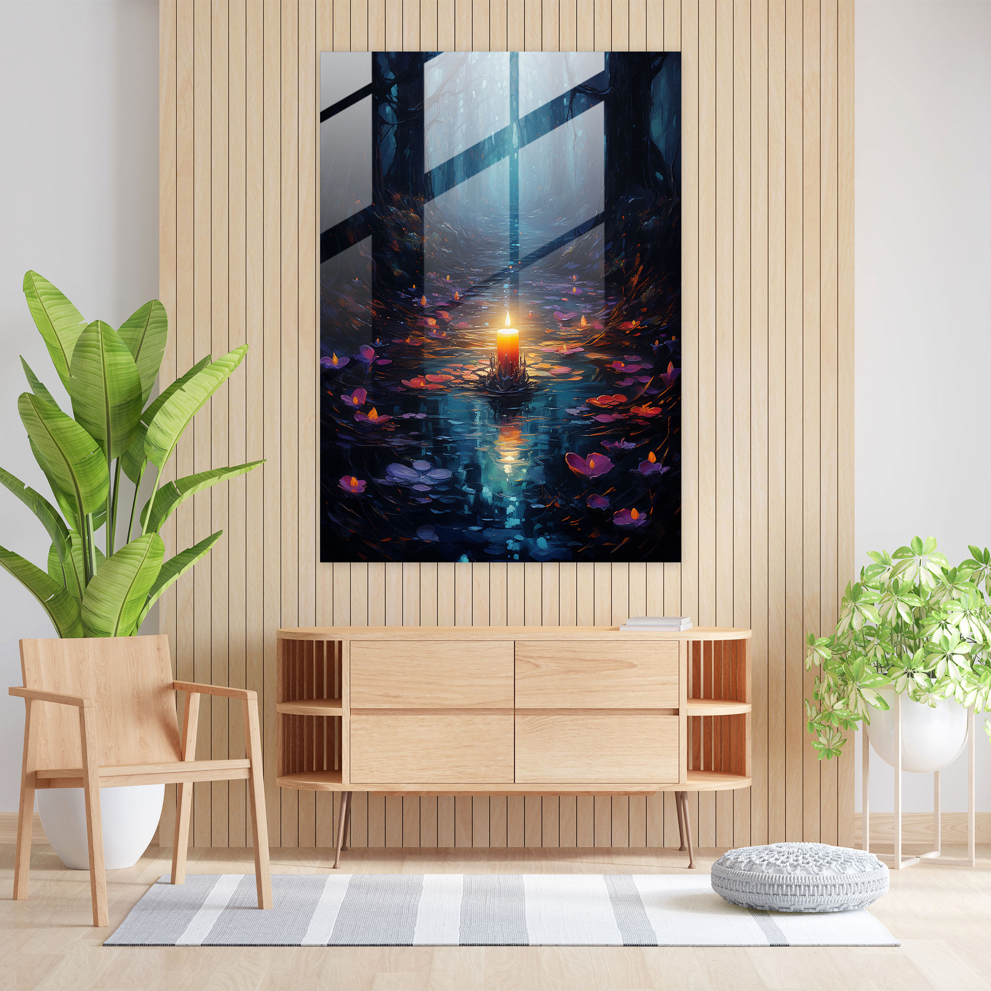Mystical Forest Glass Print - Candle, Magic, Wall Decoration, Glass Art