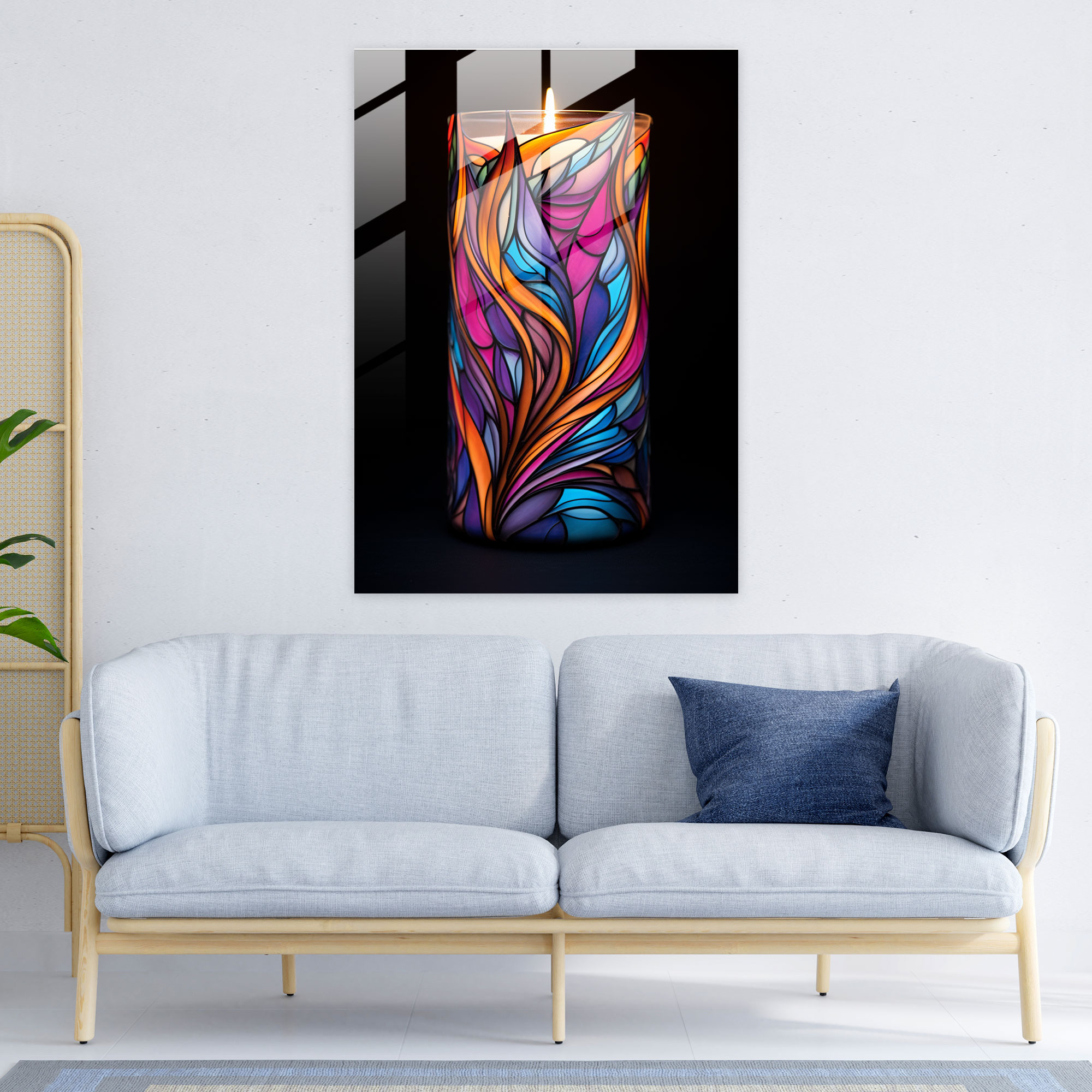 Vibrant Candle Glass Wall Art - Candle, Glass Print, Intricate Design, Glass Art
