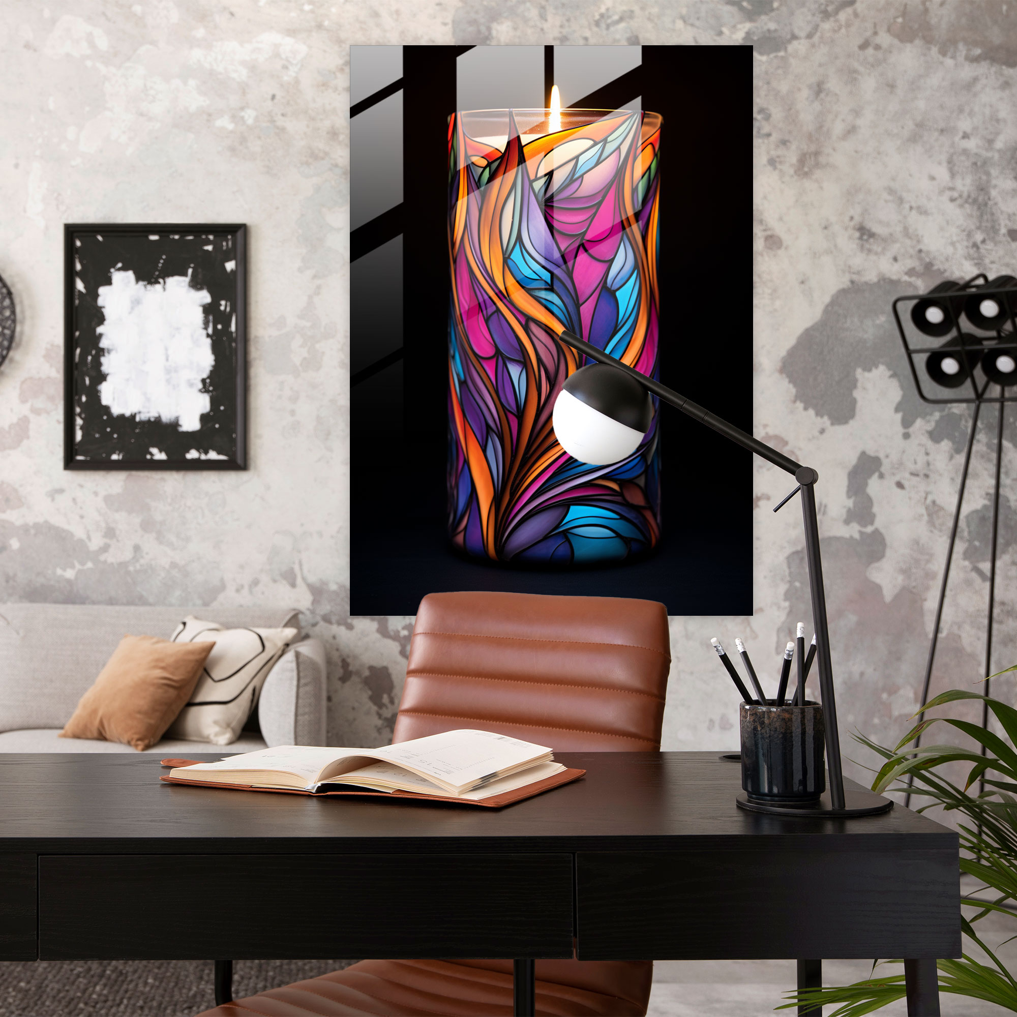 Vibrant Candle Glass Wall Art - Candle, Glass Print, Intricate Design, Glass Art
