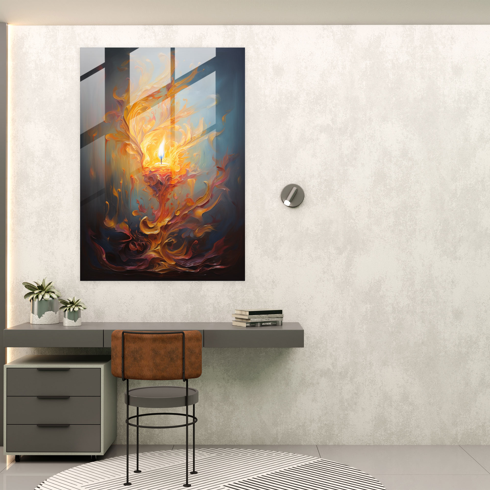 Graceful Flames Glass Print - Candle, Abstract Oil Painting, Glass Wall Art, Glass Print
