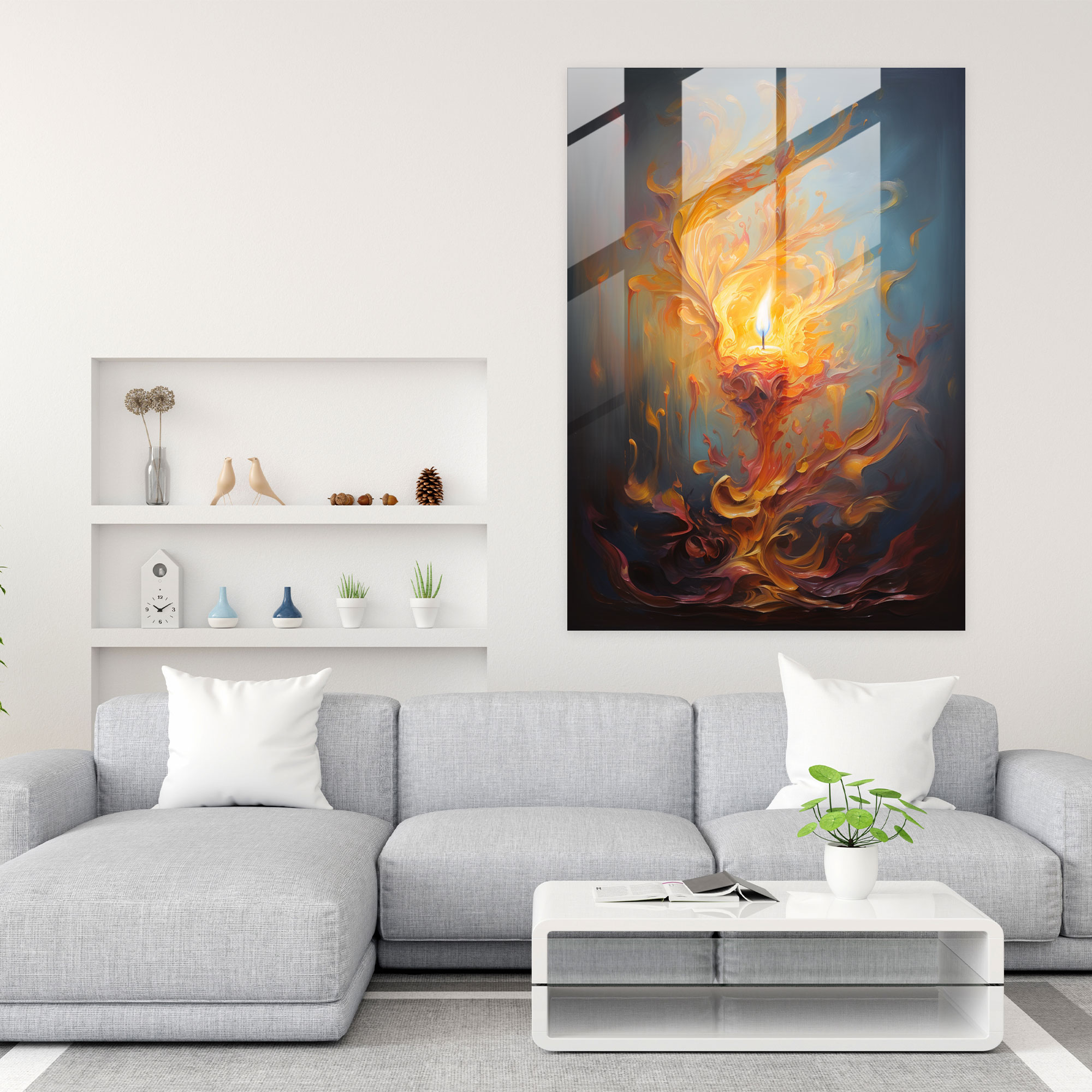 Graceful Flames Glass Print - Candle, Abstract Oil Painting, Glass Wall Art, Glass Print