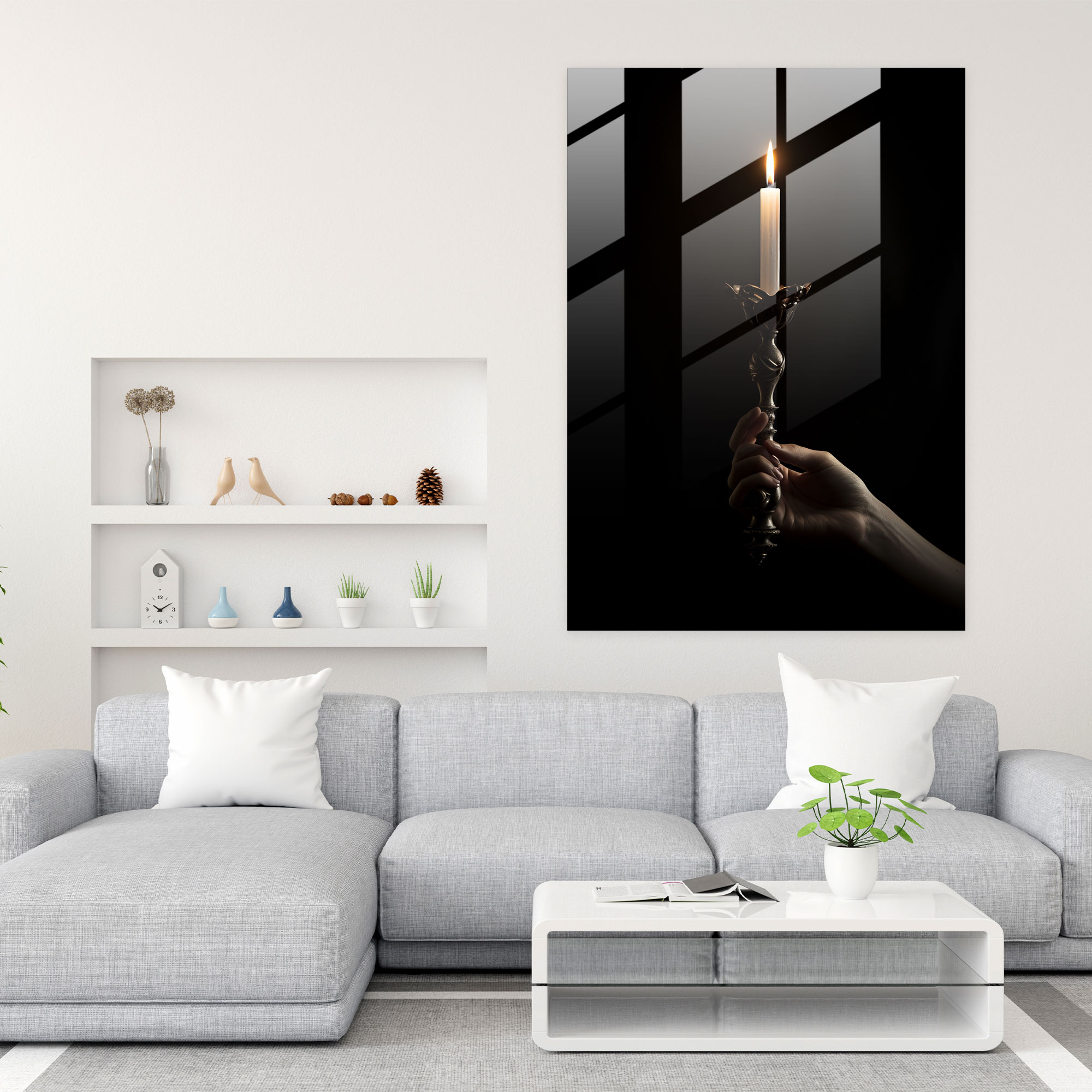 Soft Glow Glass Print - Candle, Glass Print, Soft Light, Serene Ambiance