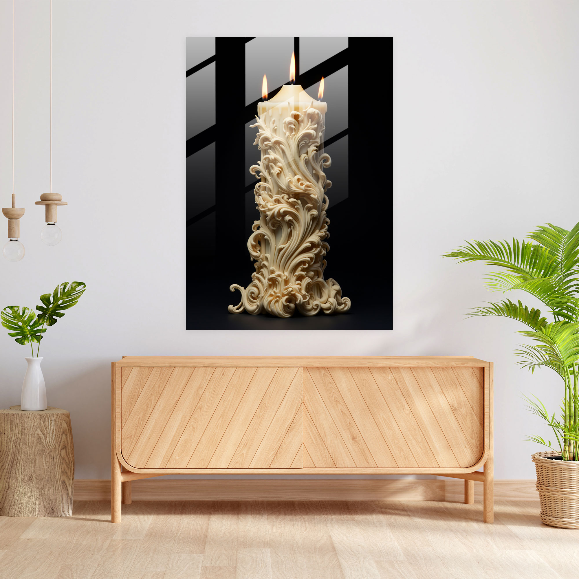 Intricate Candle Glass Sculpture - Candle, Glass Print, Carefully Crafted, Combination Of Glass Art And Modern Art