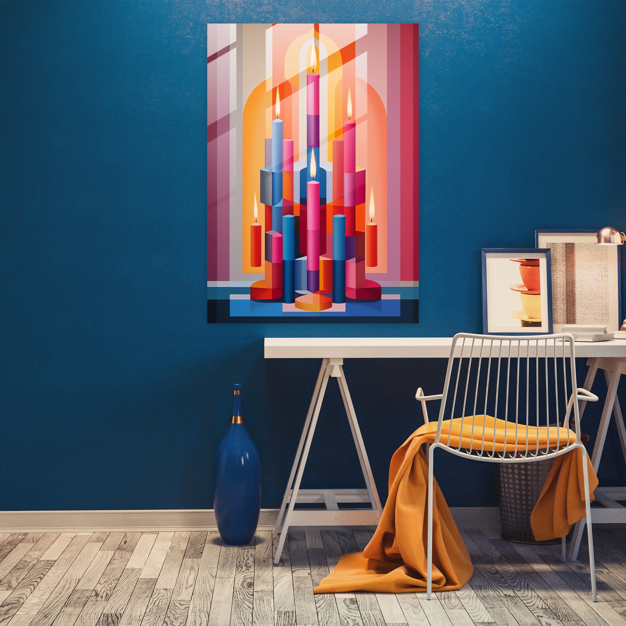 Colorful Shapes Glass Print - Candle, Modern Art, Incorporates Elements, Geometric Abstraction