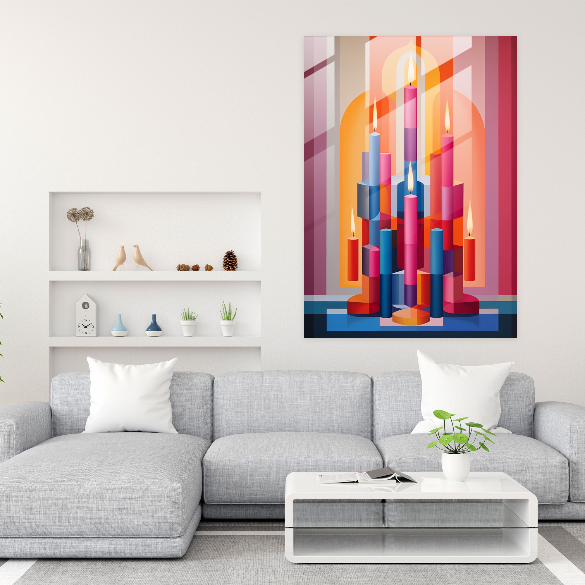 Colorful Shapes Glass Print - Candle, Modern Art, Incorporates Elements, Geometric Abstraction