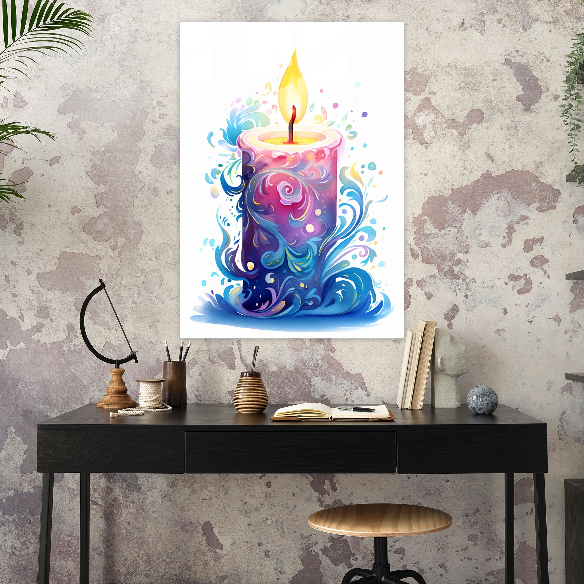 Glass Wall Art Whimsical Candle - Candle, Wall Decoration, Home Decoration, Whimsical