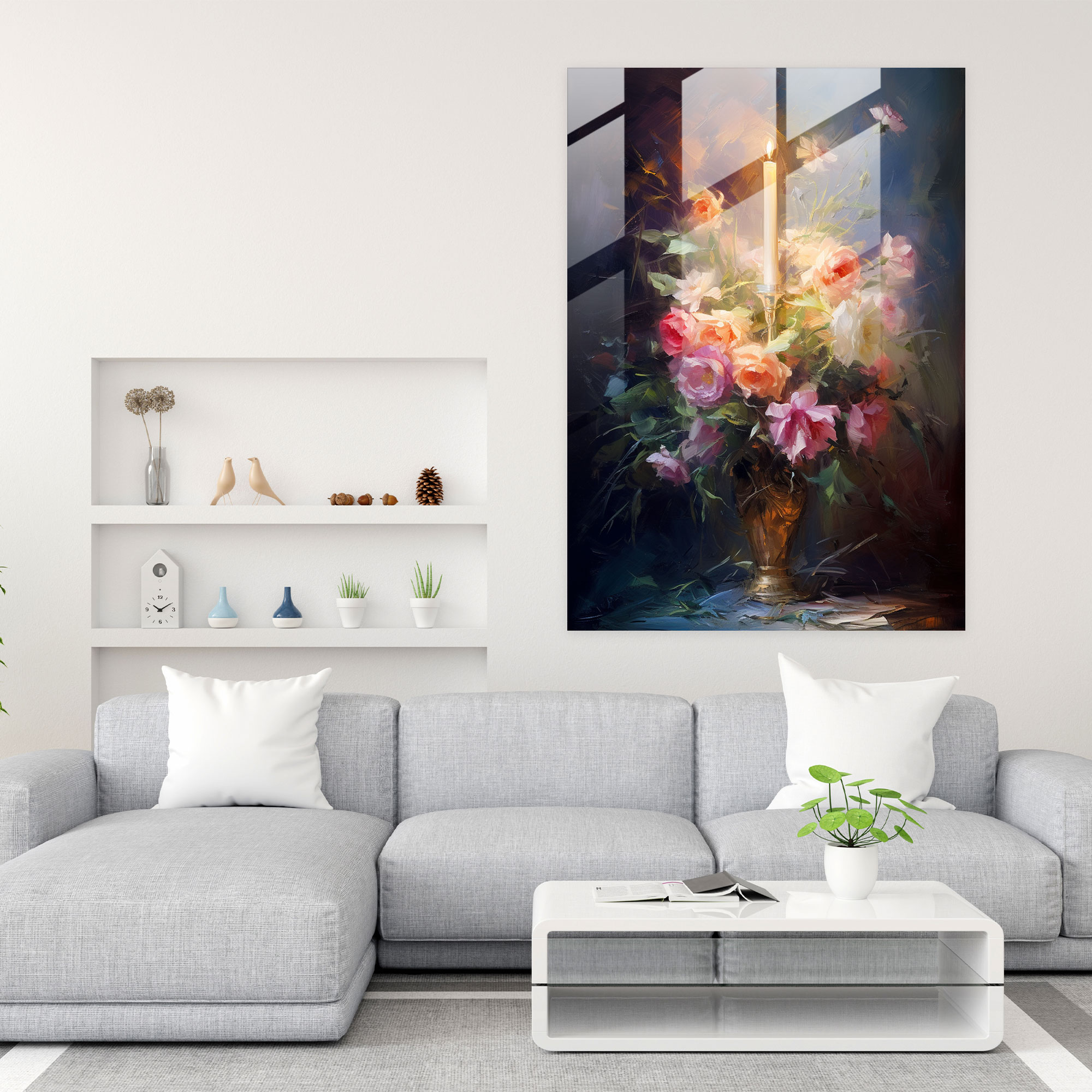 Glass Art Bouquet And Candle - Candle, Wall Decoration, Candle, Modern Art